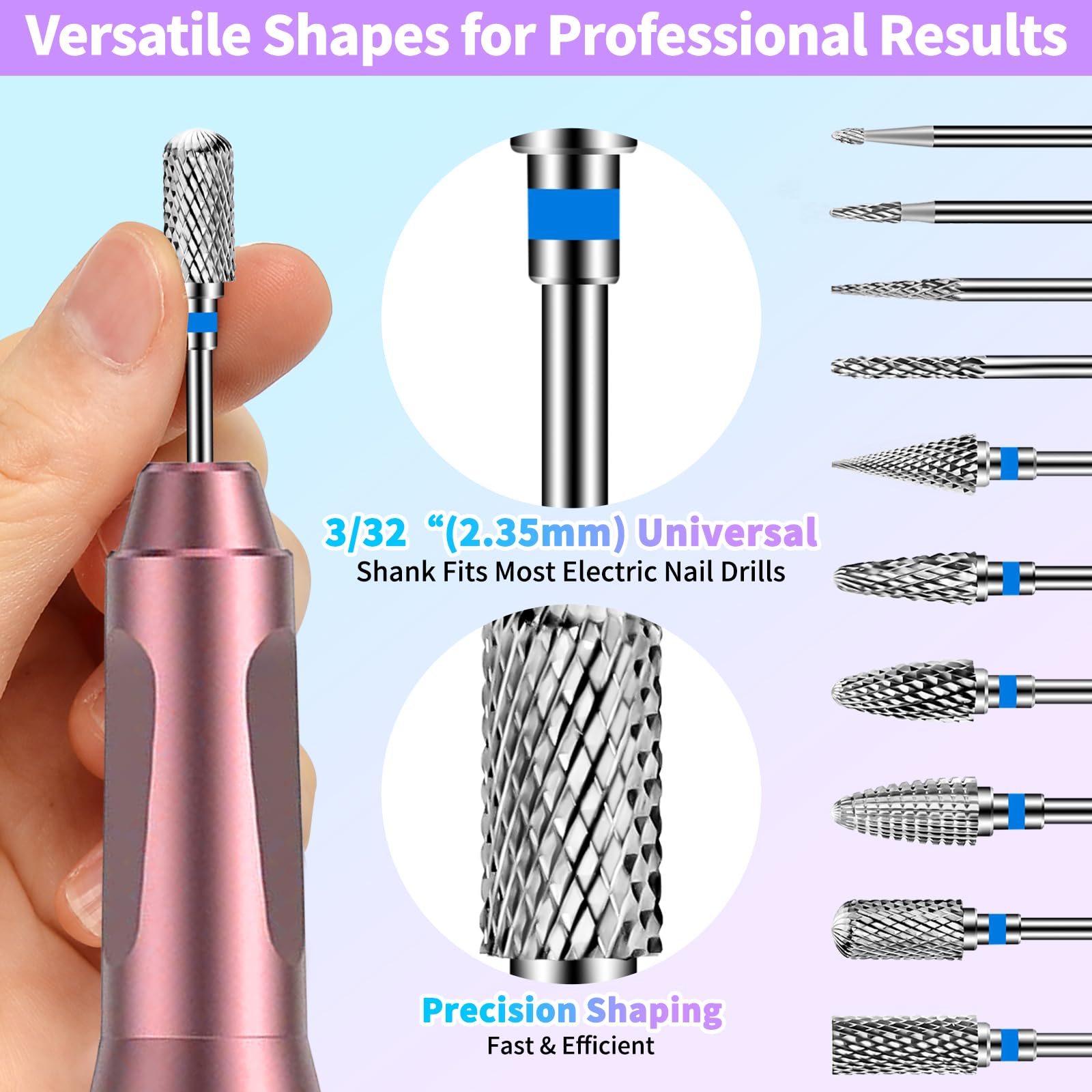 10 Punte Fresa Unghie: Punte in Acciaio Inossidabile per Nail Artist -3/32 Pollici Punte Professionali per Unghie in Gel -Acriliche Facili da Pulire Punta da Trapano per Unghie-Saloni