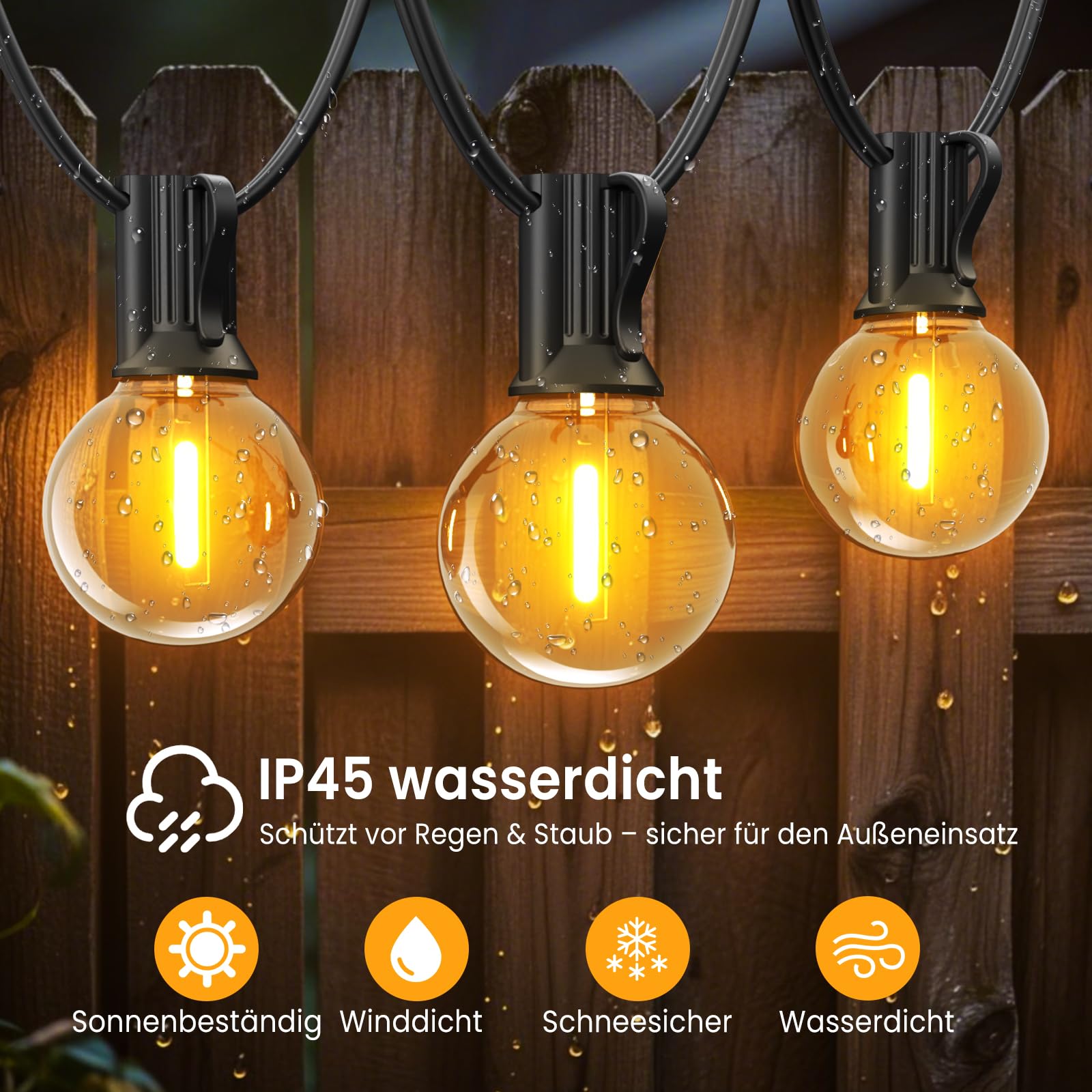 Lichterkette Außen Strom 15M mit 25+2 G40 LED Glühbirnen Outdoor Lichterkette Aussen 2700K Warmweiß IP45 Wasserdicht Lichterkette für Garten, Terrasse, Partys