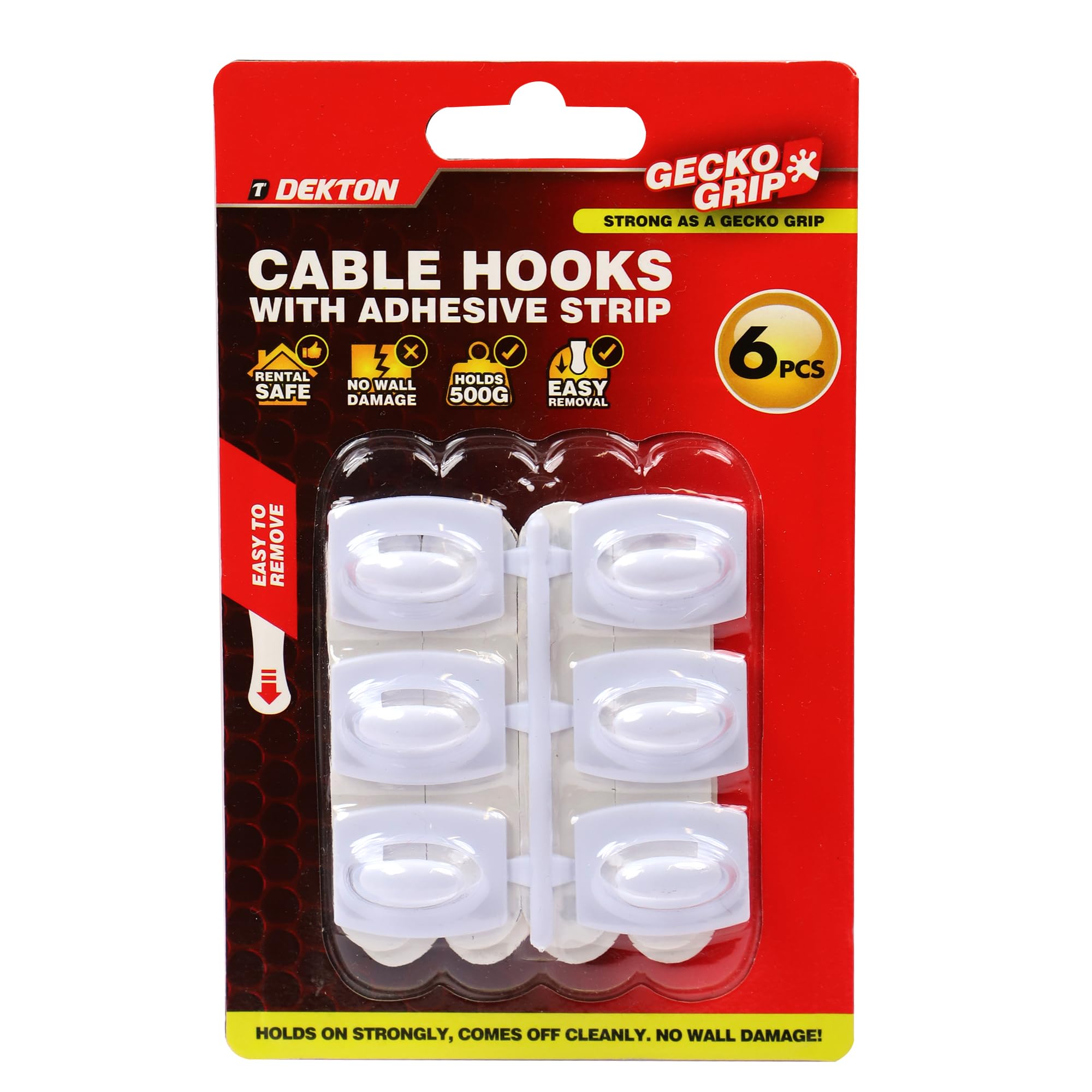 Dekton White Geckogrip Cable Hooks 6Pc- Self-Adhesive Cable Management Clips| Tidy & Organize Wires| Strong Adhesive For Secure Hold| Ideal For Home, Office, And Workspace| Compact & Discreet