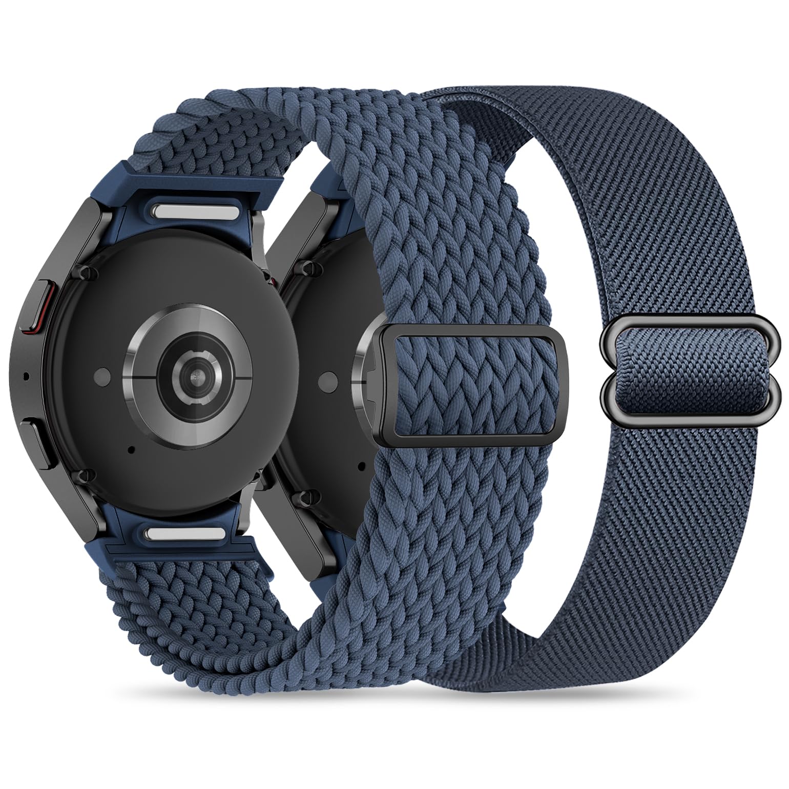 One Click No Gap Stretchy Nylon/Braided Bands Compatible with Samsung Galaxy Watch 7/6/5/4/FE 40mm 44mm/ Watch 5 Pro 45mm/ Watch 6/4 Classic 43mm 47mm 42mm 46mm,20mm Soft Nylon Sport Wristband(2 pack)