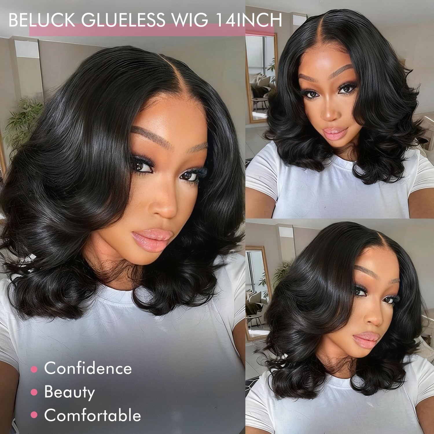 250 Density Layered Bob Wig Human Hair With Curtain Bangs 15A 6x6 Face-Framing Wear Go Glueless Wigs Human Hair Pre Plucked Pre Cut Bob Body Wave Ready To Wear Hd Lace Glueless Wigs Human Hair 14 Inch - Image 3