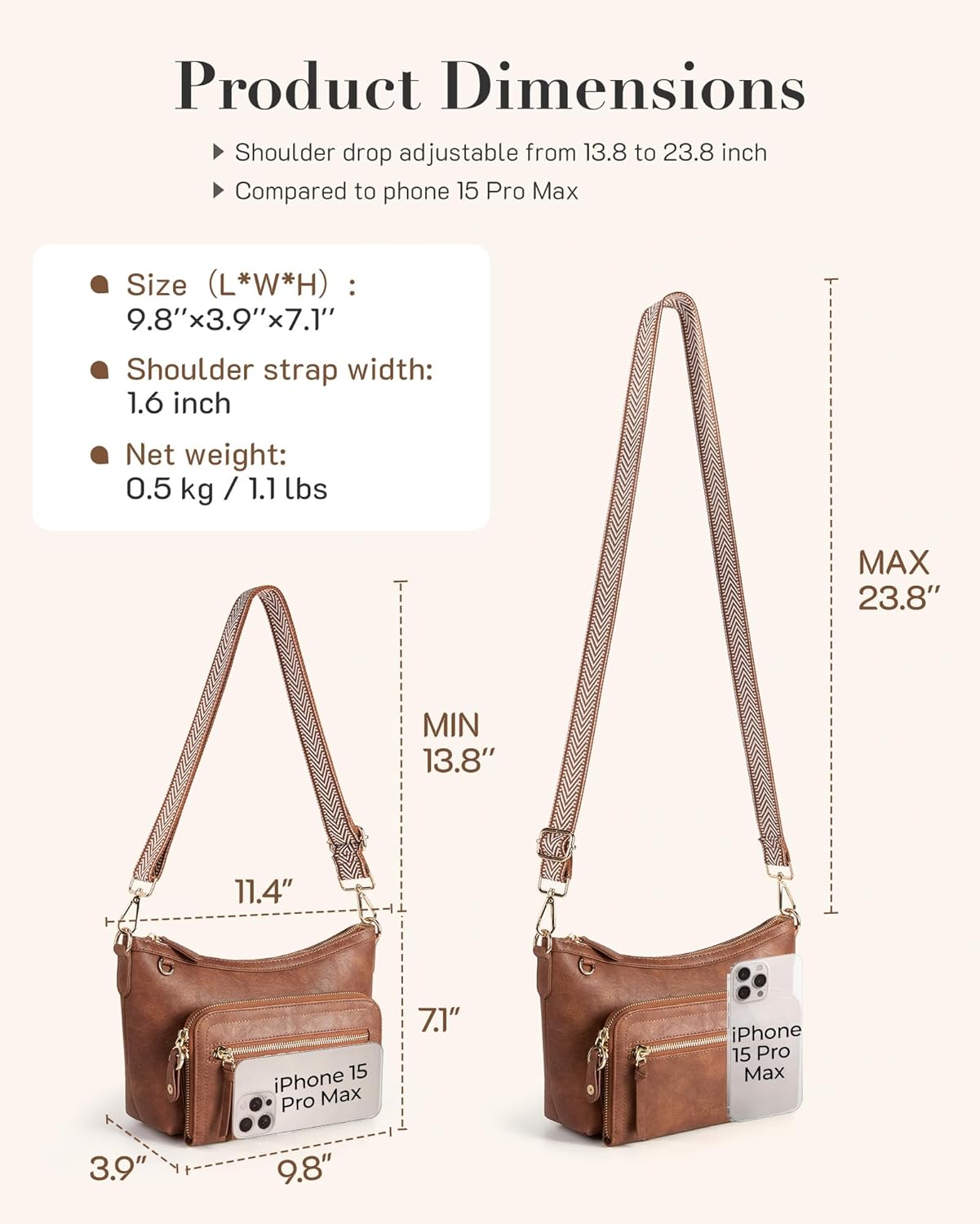 Missnine Cross Body Purse, Leather Medium Crossbody Bags for Women Travel Purse, Shoulder Handbag with RFID Blocking Slots - Image 7