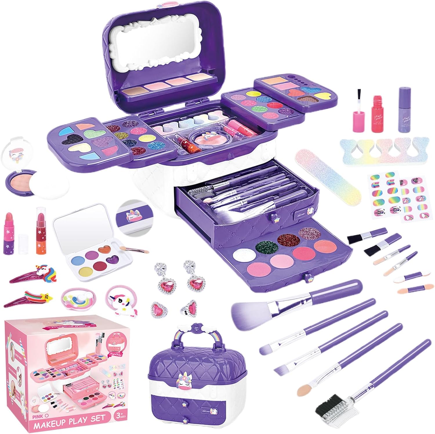 Kids Play Makeup - Washable Real Cosmetic Girls Toys - Kids Pretend Play Makeup Set with Mirrors for Birthday Christmas, Toy Set for , Little Girls Age 3-12