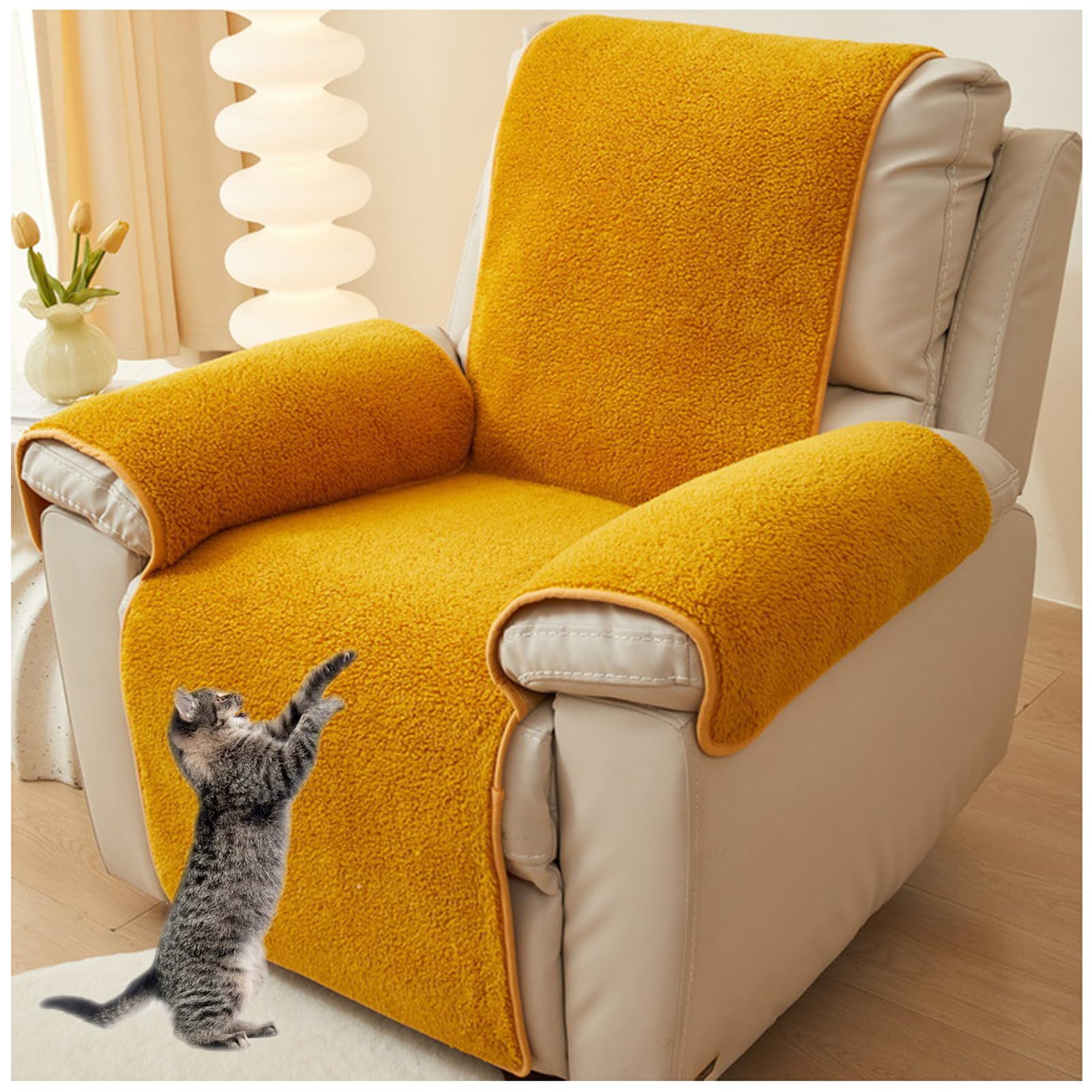 Sofa Armlehnenbezüge, Sesselschoner Sesselauflage, Fernsehsessel Schutzbezug Anti-Rutsch, Headrest Protectors for Recliners für Zuhause mit Kindern und Haustieren Hund (Gelb,56X207cm)