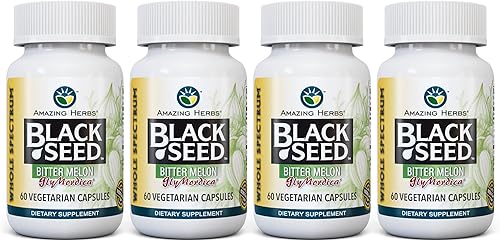 Amazing Herbs Semilla negra con melón amargo glymordica  Nigella Sativa y Momordica Charantia, sin OMG y sin conservantes, 240 unidades (paquete de