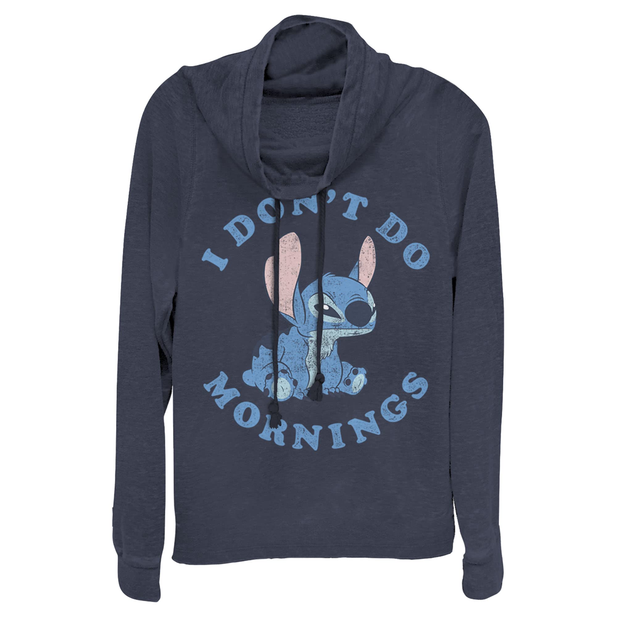 Junior's Lilo &amp; Stitch I Don't Do Mornings Stitch Cowl Neck Sweatshirt