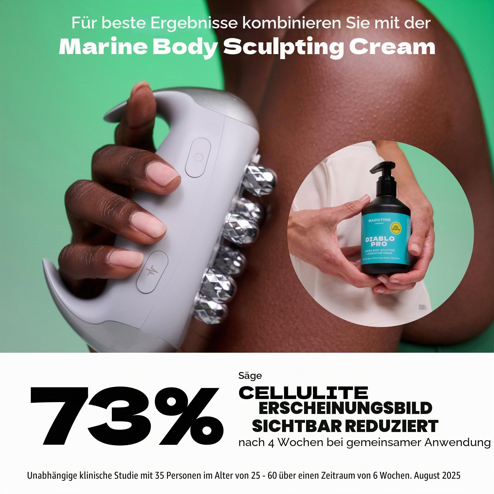 Magnitone Diablo Pro Ganzkörper-Skulpturgerät Mikrostrom EMS Radiofrequenz Massage 3 Intensitätsstufen Kabellos Tragbar 70 Minuten Akku
