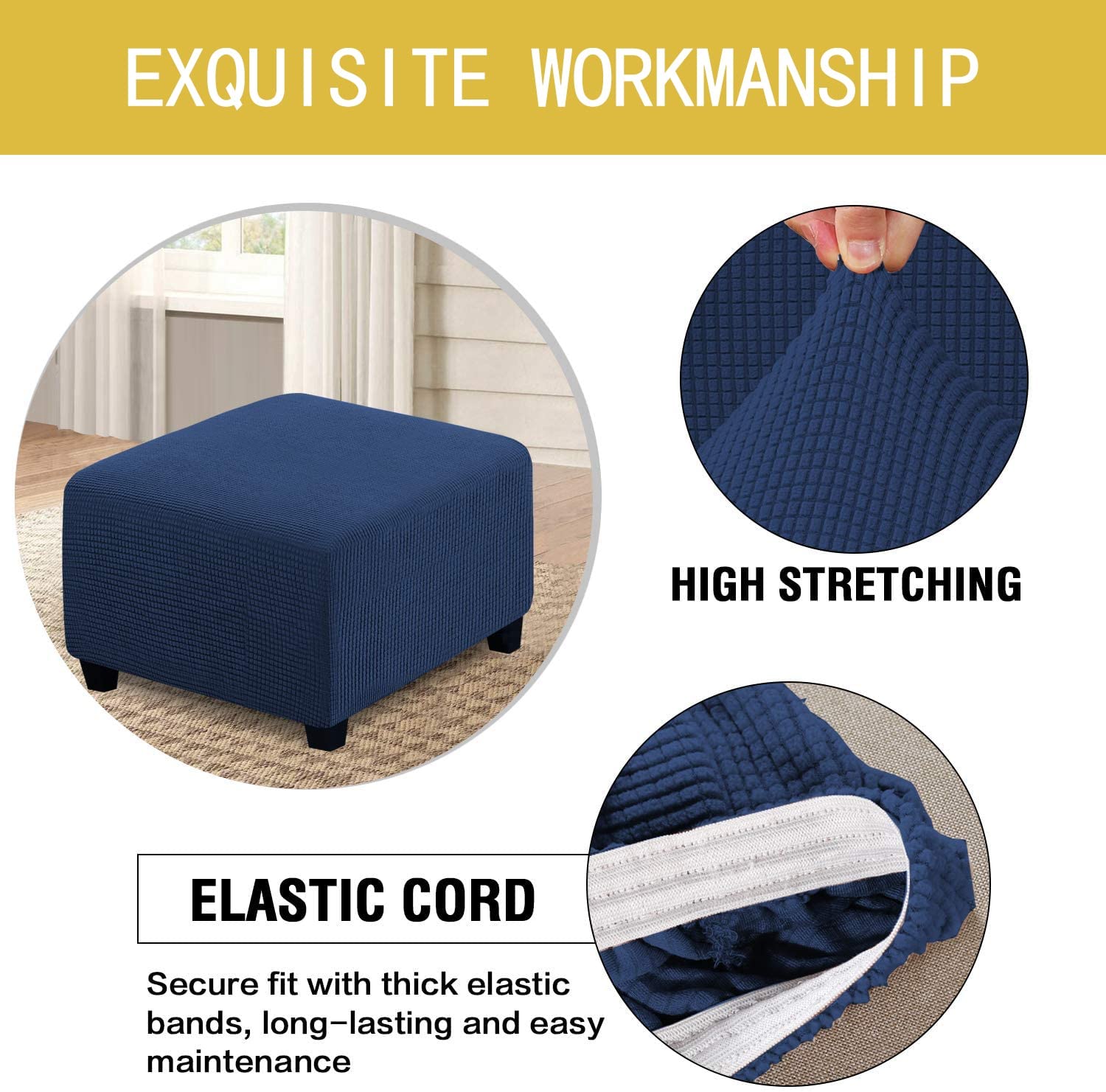 Copri Pouf Elasticizzato 45x45 Cm - Fodera In Spandex/Poliestere, Morbida E Lavabile, Colore Oro