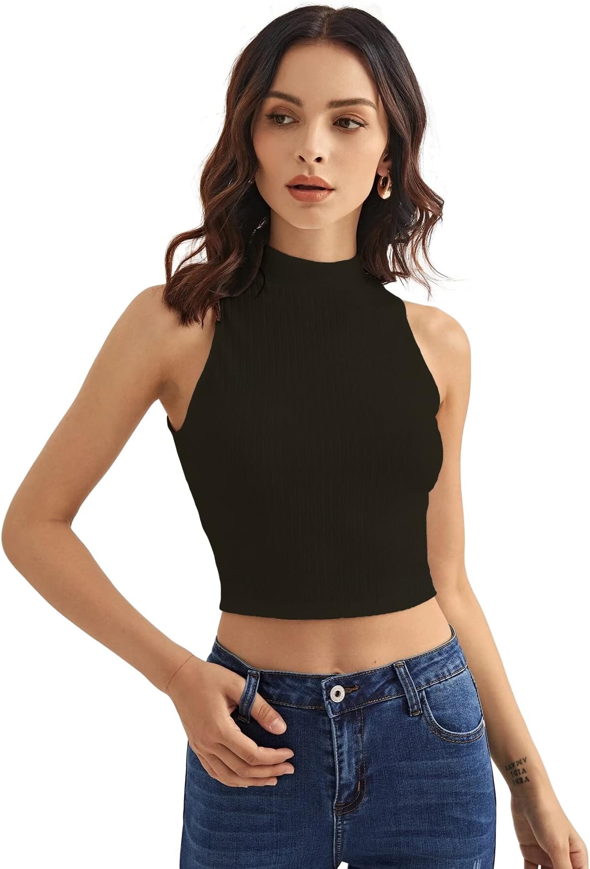 Shasmi Women's & Girls' Solid Ribbed Round Neck Collarless Sleeveless Slim Fit Simplicity Tank Tops (TOP 37)
