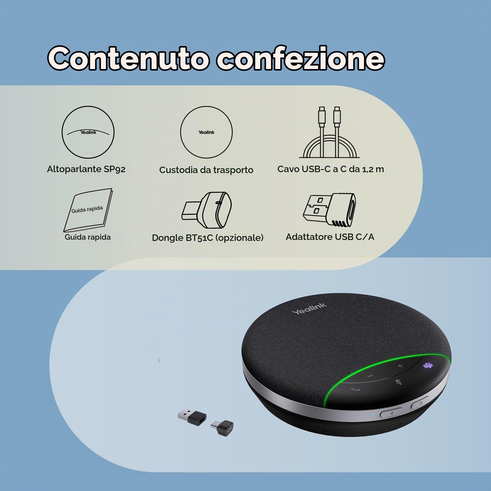 Yealink SP92 Altoparlante e microfono per conferenze da ufficio, altoparlante Bluetooth portatile con USB, microfono con cancellazione del rumore AI, 20 ore di chiamata, per piccole sale riunioni