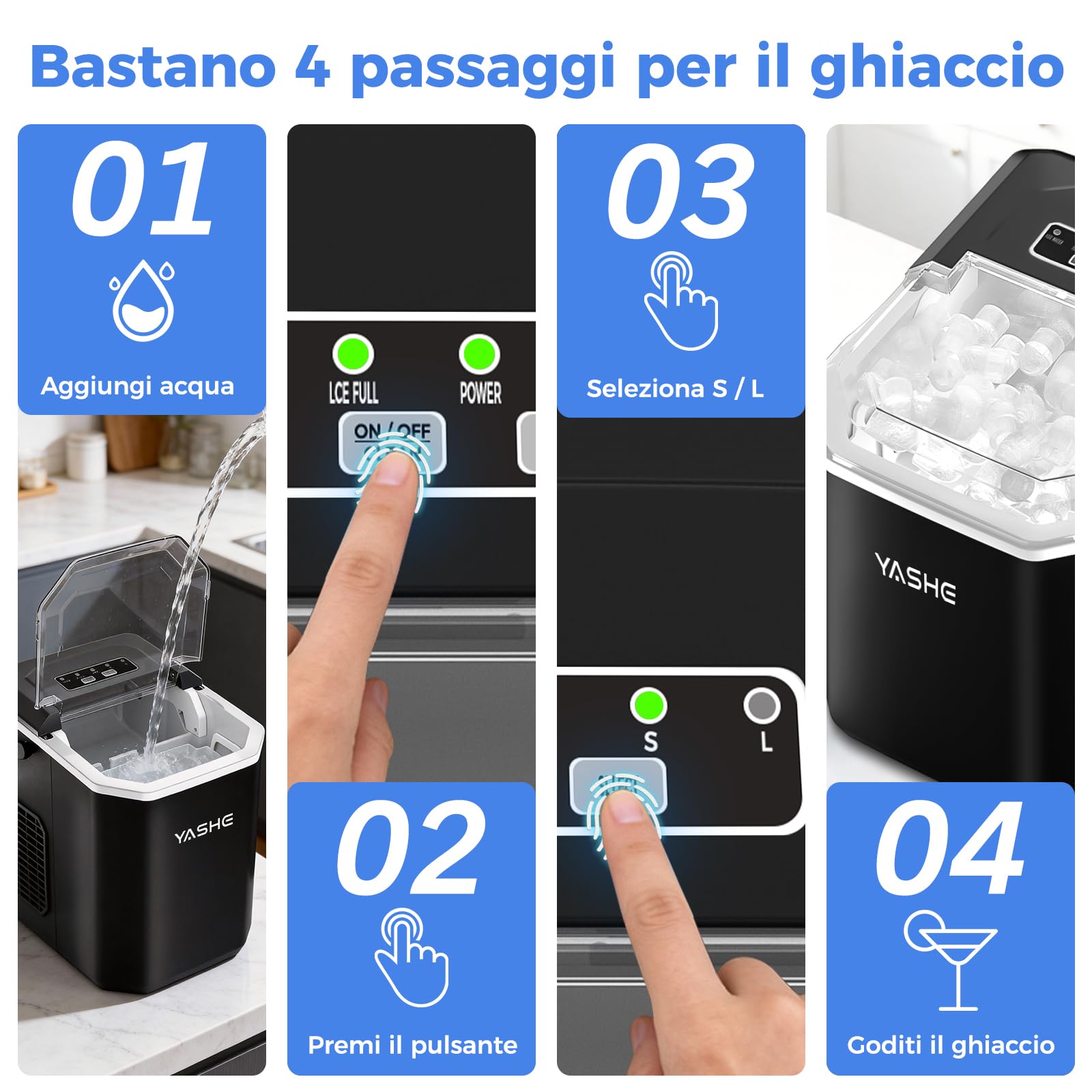 YASHE Macchina per cubetti di ghiaccio per piano di lavoro, cubetti di ghiaccio sferici in 2 misure, 9 cubetti di ghiaccio in 6 minuti, 26 libbre di ghiaccio al giorno, autopulente portatile con