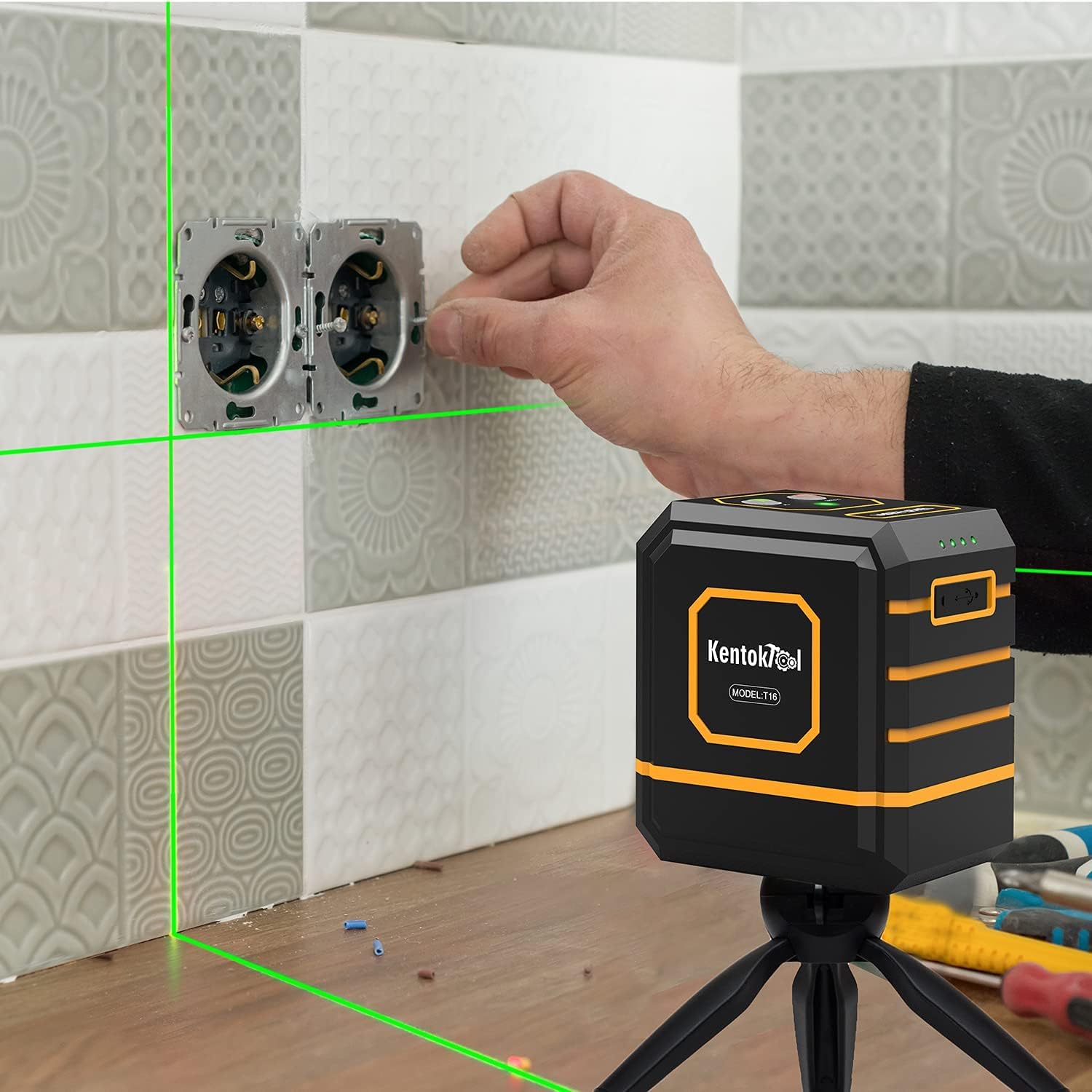 Laser Level, KENTOKTOOL 150 Feet Cross Line Laser with Self-Leveling, Vertical and Horizontal Dual Laser Modules, Line Laser Level Tool for Picture Hanging Home Renovation, Rechargeable - - 