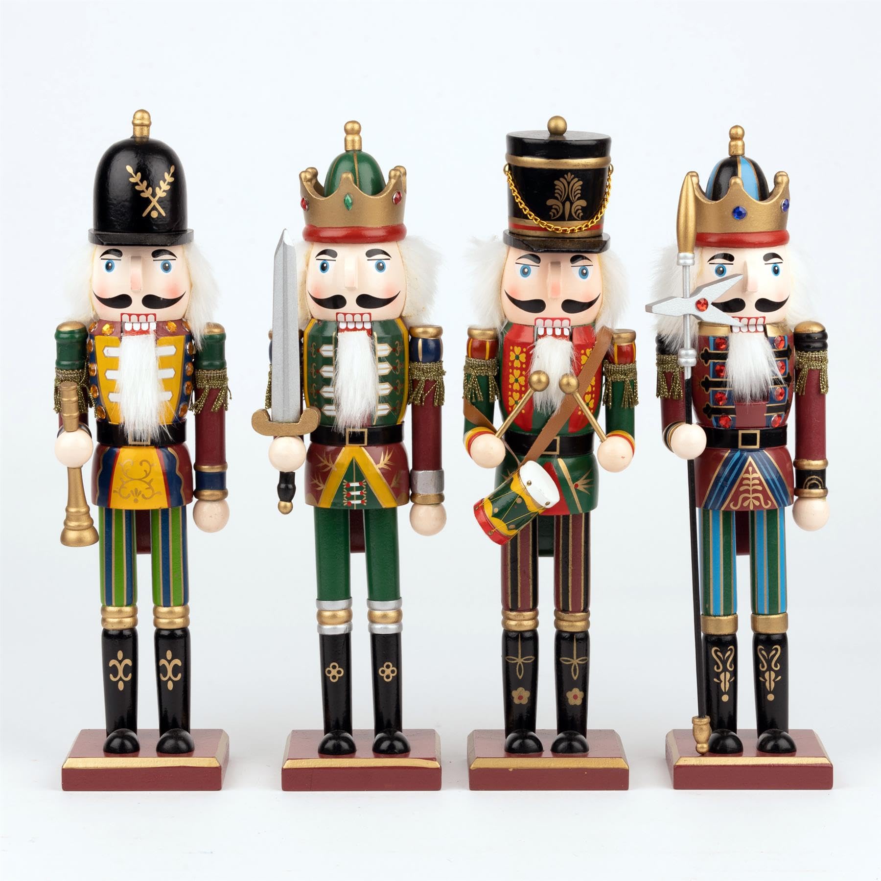 Shatchi 4Pcs Set 38Cm Assorted Wooden Christmas Nutcrackers - Soldiers King Puppet Figurines Xmas Home Decoration Ornament