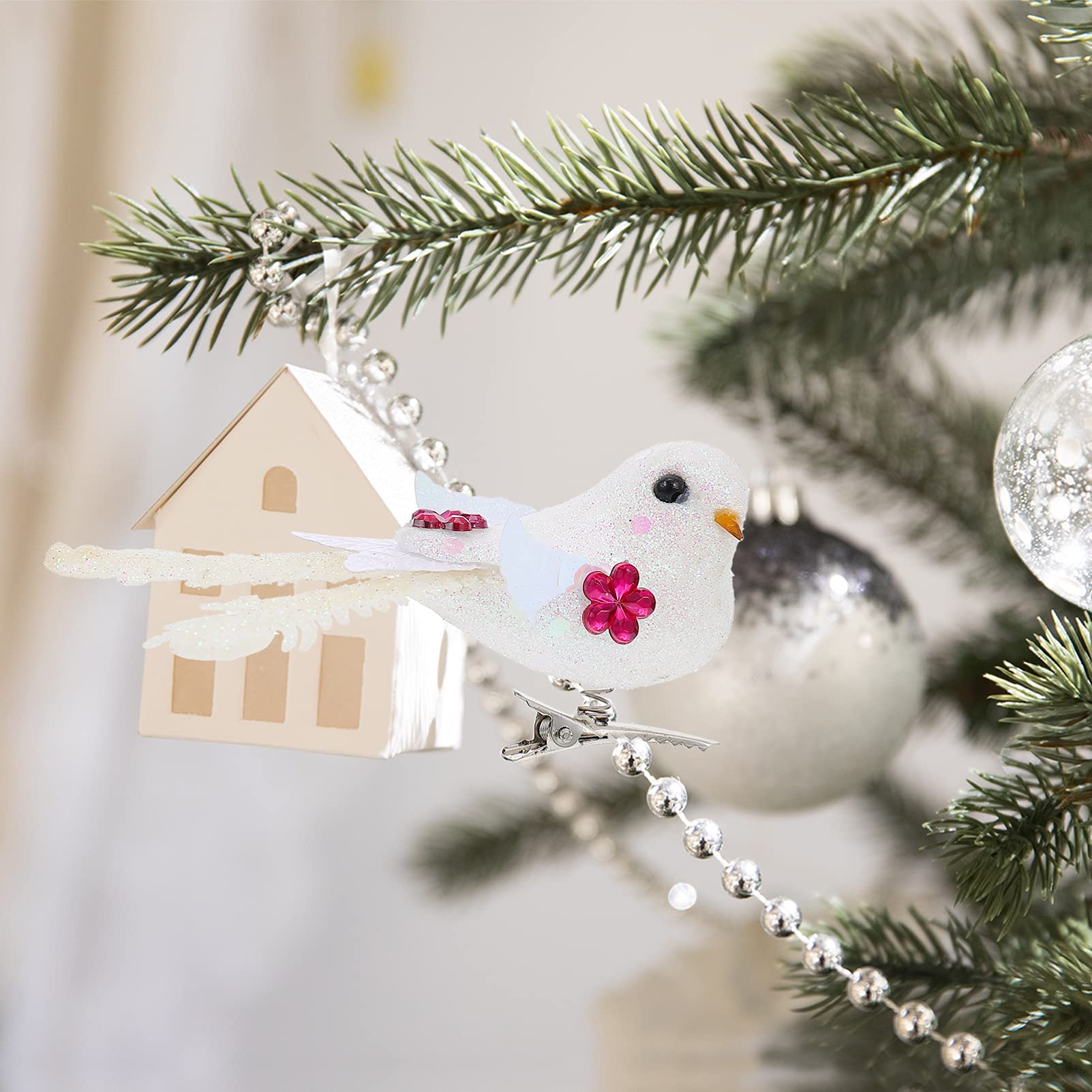 STOBOK 24pezzi Decorazioni Natalizie Uccelli Simulati Uccelli Per Natale Clip Per Appenderli Giardino e Casa Atmosfera e Festiva