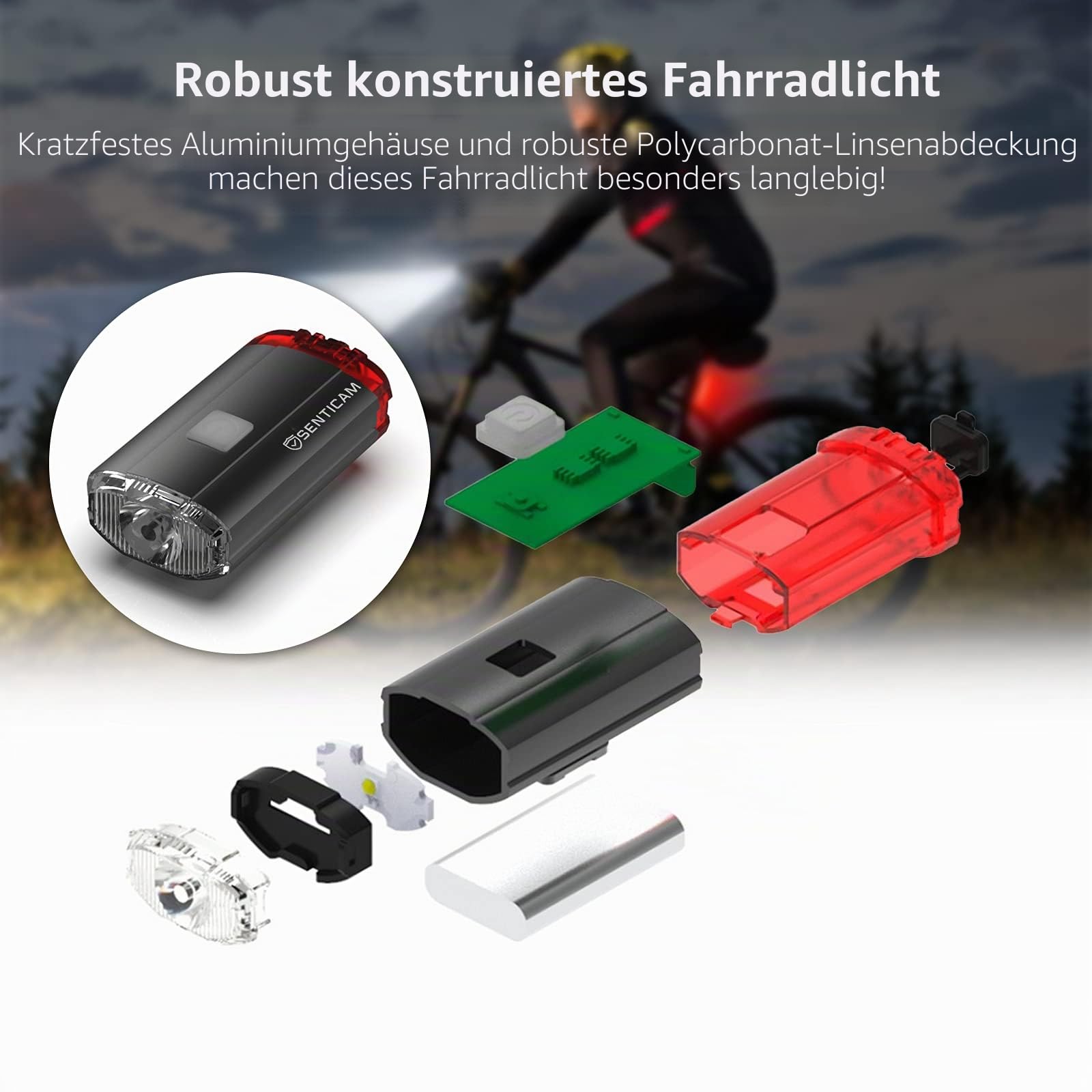 Licht, wiederaufladbar über USB, Dual-Front- und Heck-Licht, IPX3, wasserdicht, tragbare Taschenlampe für alle Rennradfahrer