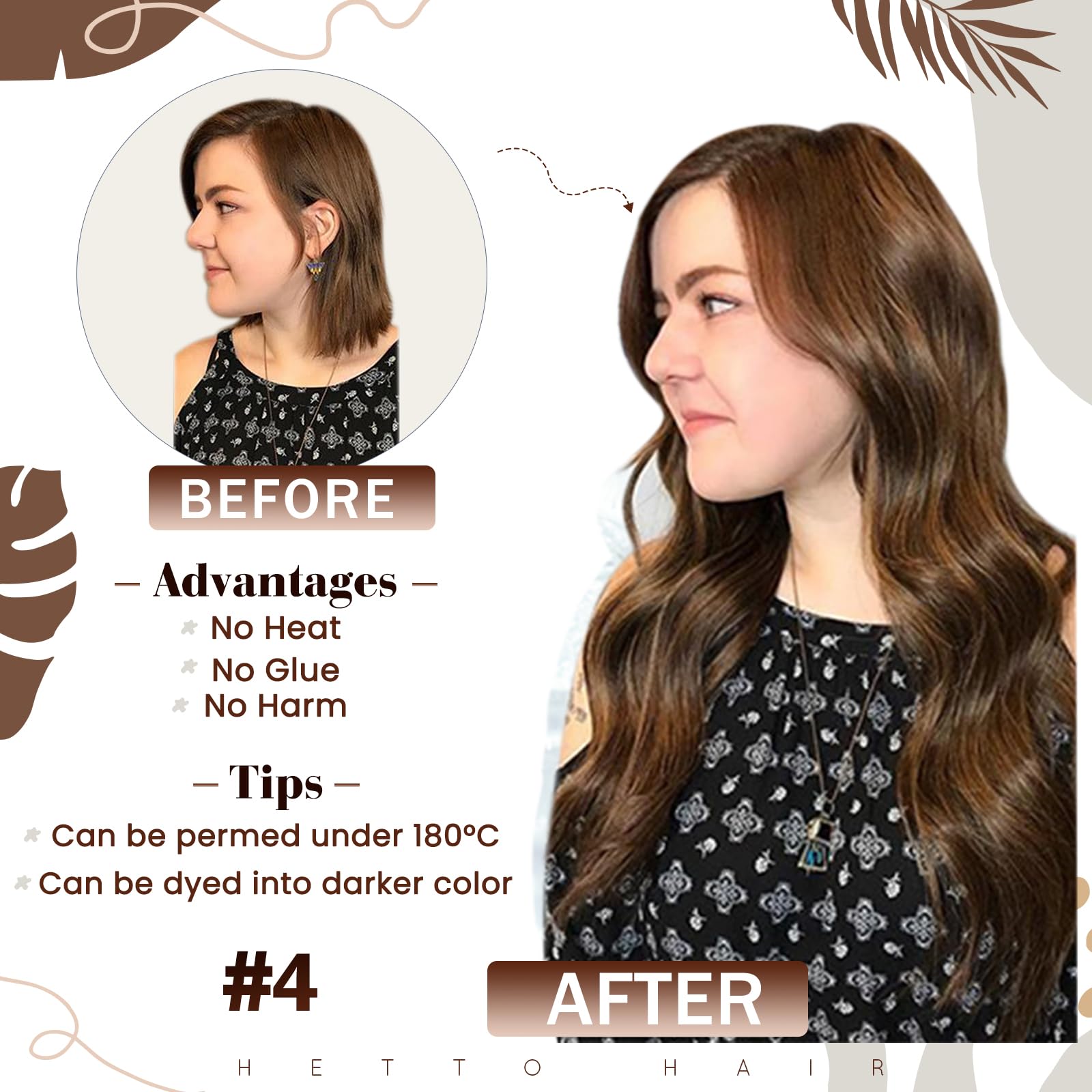 Hetto Micro Beads Hair Extensions Real Human Hair Natural Brown - Image 4