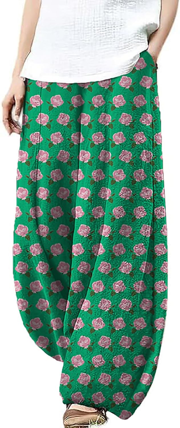Culottes Pants for Women Floral Print Graphic Regular Fit Wide Leg Casual 2025 Fash...