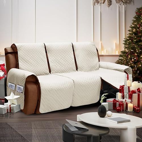 Vista 16 de XINEAGE Funda reclinable resistente al agua, fundas para sofá reclinable de 3 asientos con bolsillos, funda protectora acolchada gruesa para perros