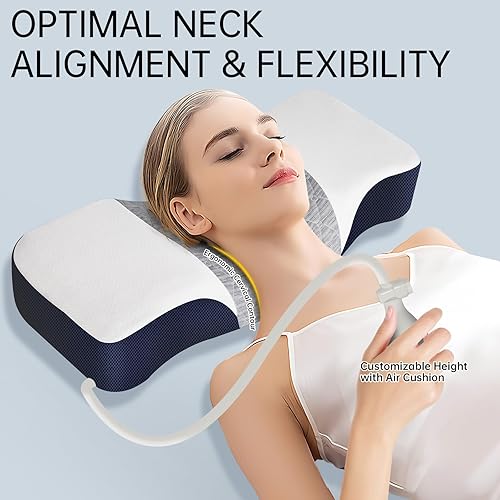 Miniatura 6 de NiHome Almohada cervical cervical de espuma viscoelástica 100% de alta densidad con soporte ajustable en altura, diseño ergonómico con infusión de