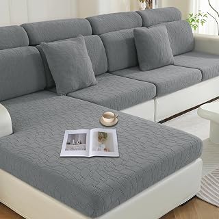 Ystyle Stretch Sofa Cover, Universal Elastic Cushion Cover, Dustproof Seat Cover, Removable Sofa Cushion Cover, Machine Washable Cushion Cover for Sofa Seat (Grande 1 Seater, Light Grey)