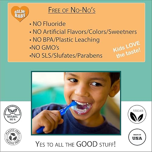 Miniatura 4 de BALM! Baby Pasta dental natural sin flúor para niños con xilitol, sin SLS, vegana, sin gluten, sin BPA, cero residuos, menta, 2 onzas líquidas