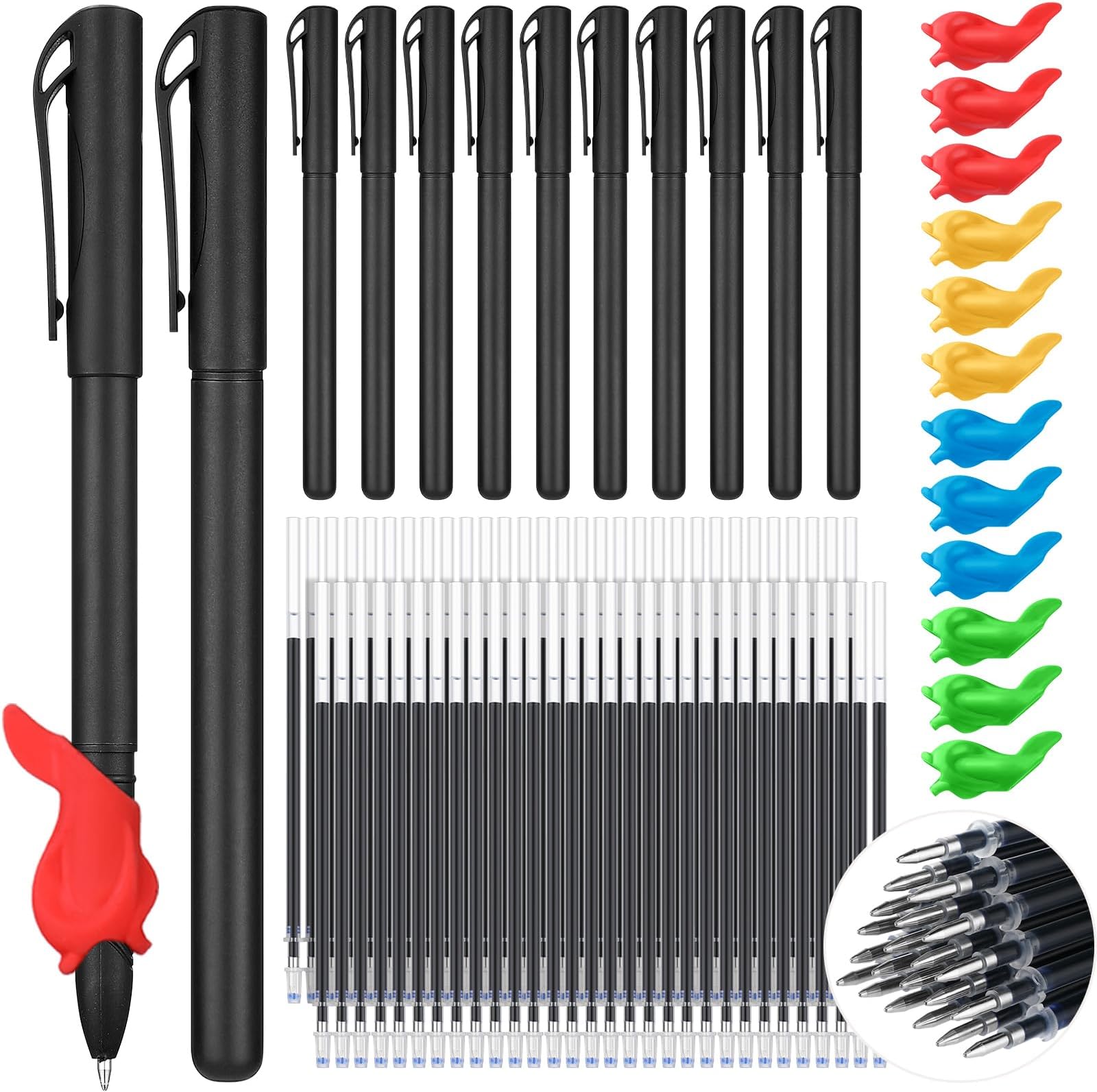 Zonon 84 Pcs Disappearing Ink Pens Magic Pen Large Set with 12 Pens 20 Refills 12 Pencil Grips Kids Grooved Handwriting Practice Reusable Invisible Pen for Magic Copybook Grooved Writing Book