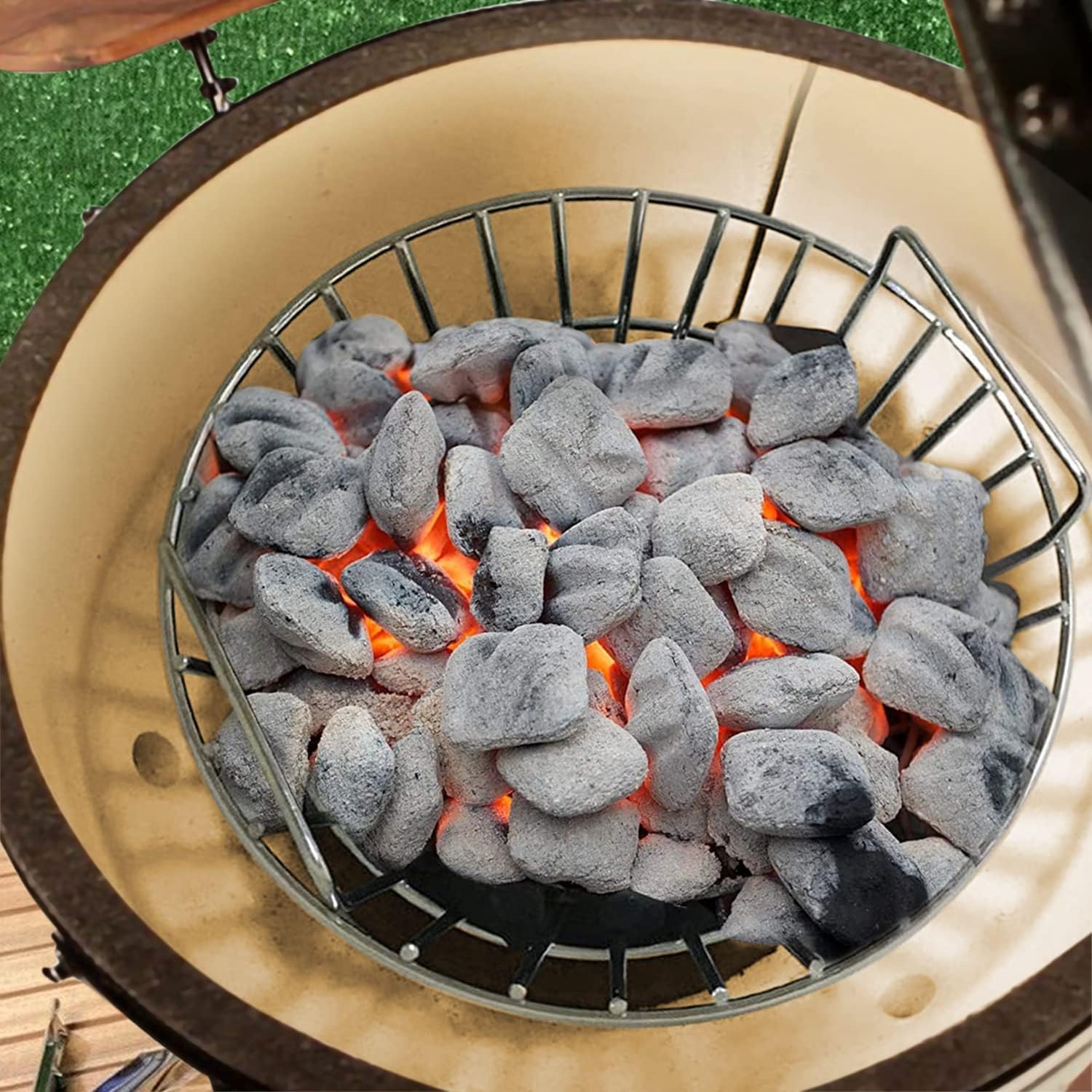 Cesta de ceniza de carbón de acero inoxidable de 14 pulgadas, accesorio para parrilla grande de huevo verde grande