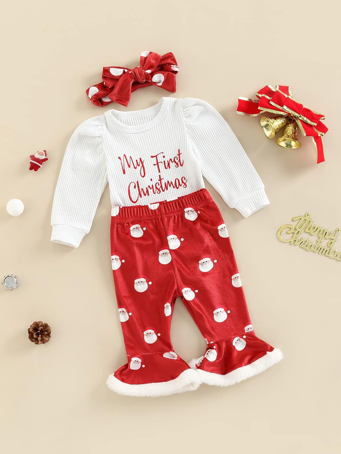 My First Valentines Day Toddler Baby Girl Outfit Red Heart Long Sleeve Romper and Flare Pants Infant Clothes - Image 2
