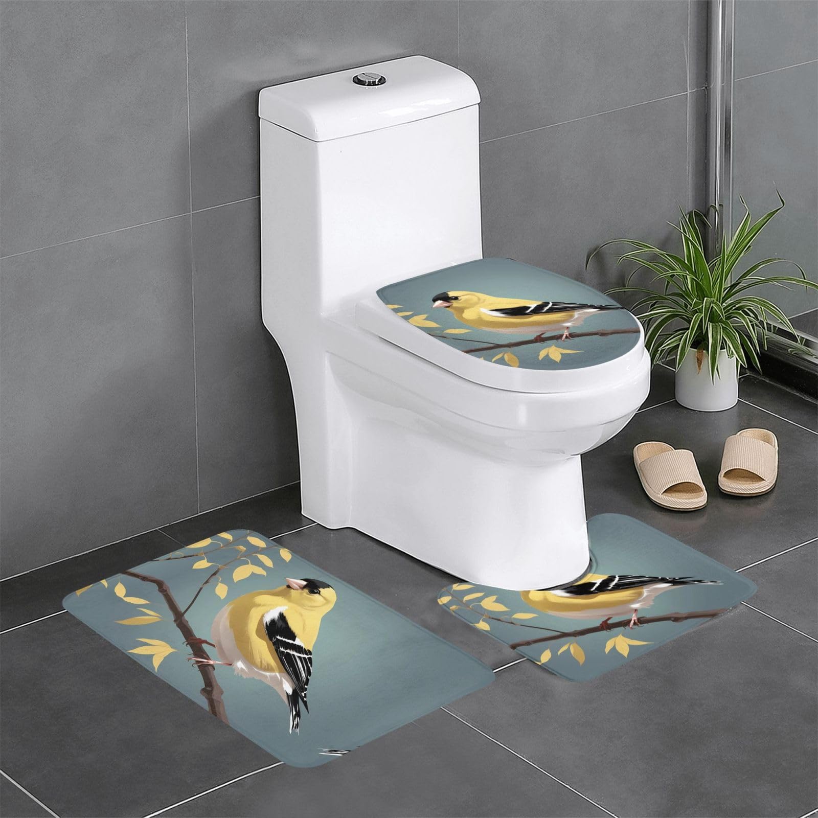Tapis de salle de bain chardonneret antidérapant avec tapis de contour ovale pour WC