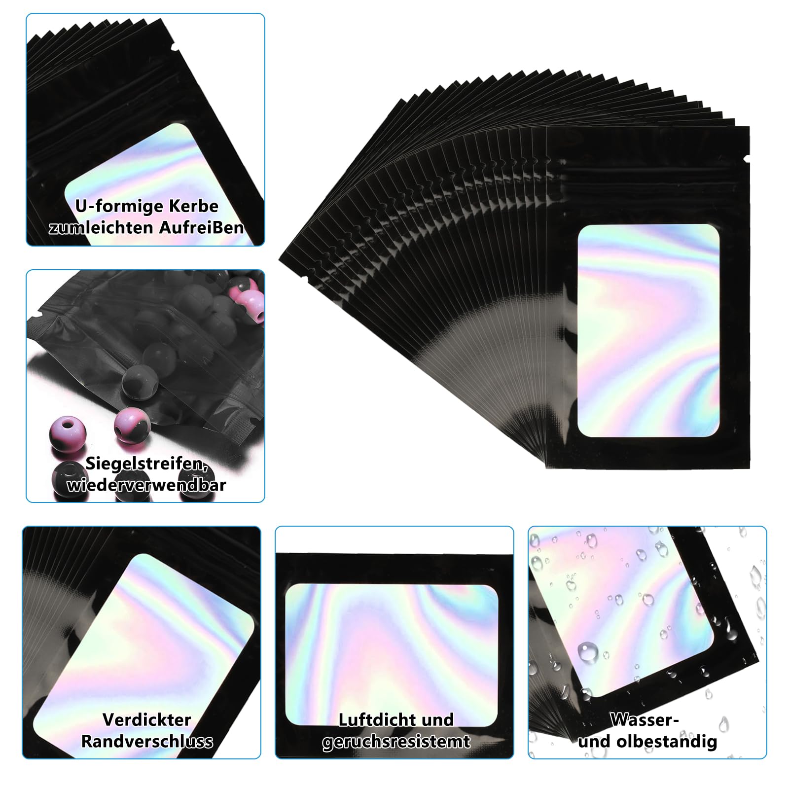 7x10 cm Sacchetti in Mylar con chiusura a zip in foglio di alluminio a prova di odore Finestra trasparente Borsa per caramelle in polvere per alimenti in plastica Piccoli sacchetti piatti