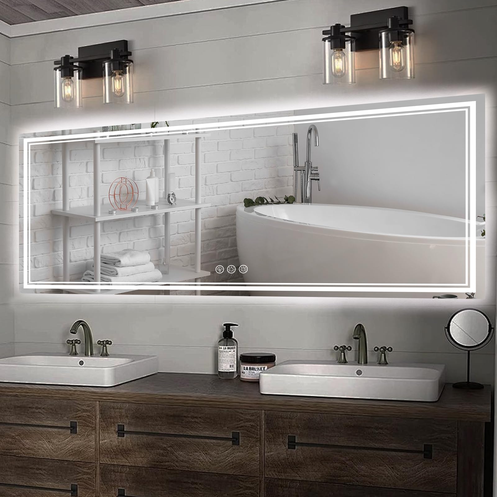 Amazon.com: Ratsamee 84x40 Led Mirror for Bathroom with Front Light and Backlit,3 Colors ...