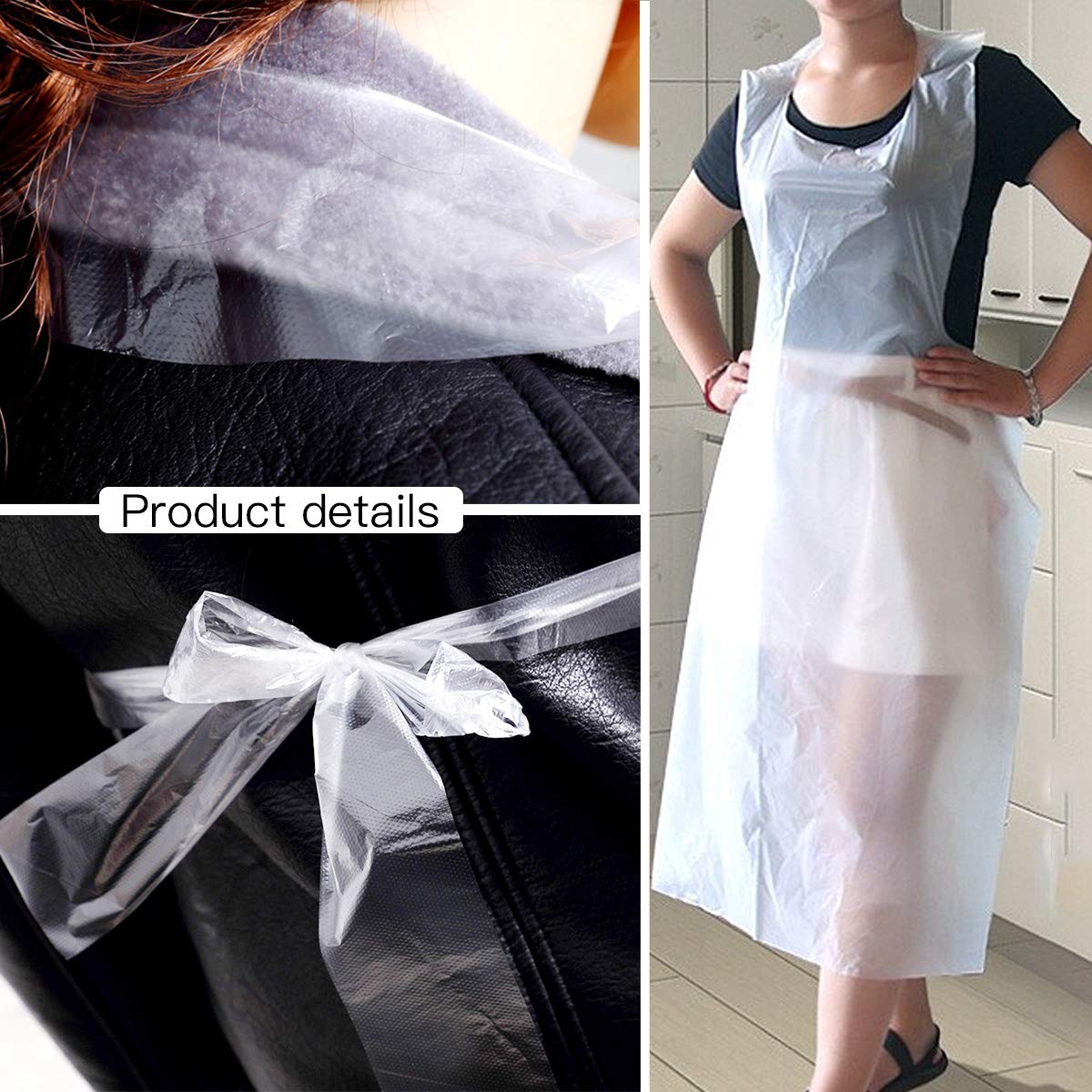 Lot de 100 Grembiule usa e getta trasparente - Blusa monouso impermeabile in polietilene con protezione quotidiana - Dimensioni universali per casa, ospedale, laboratorio e altro - Bianco
