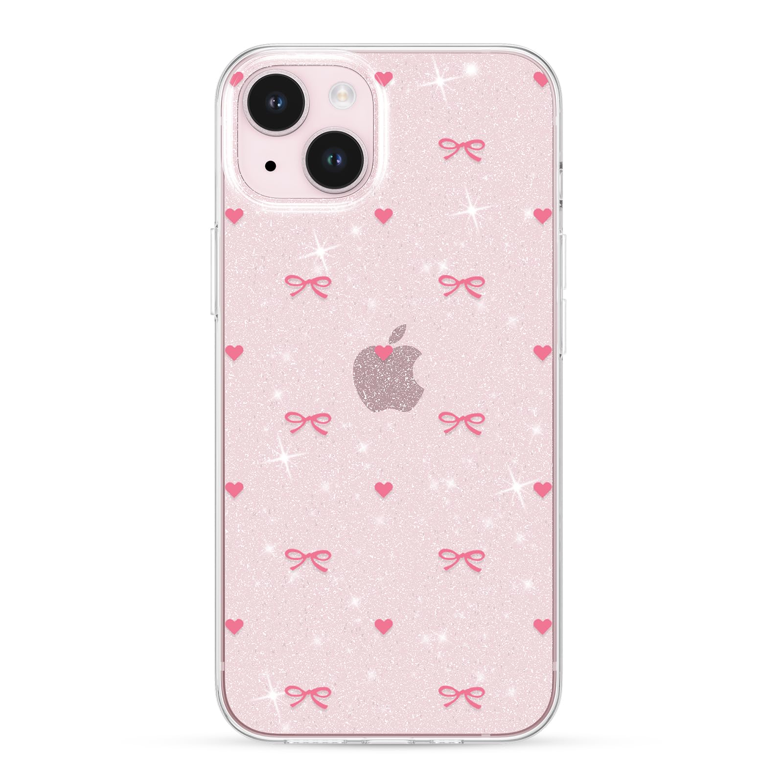 ZTOFERA for iPhone 13/iPhone 14 Case Glitter,Cute Clear Bow Tie Heart Aesthetic Phone Case,Sparkly Bling Trendy Soft Shockproof Protective Phone Cover for Women Girls,Fuchsia Pink