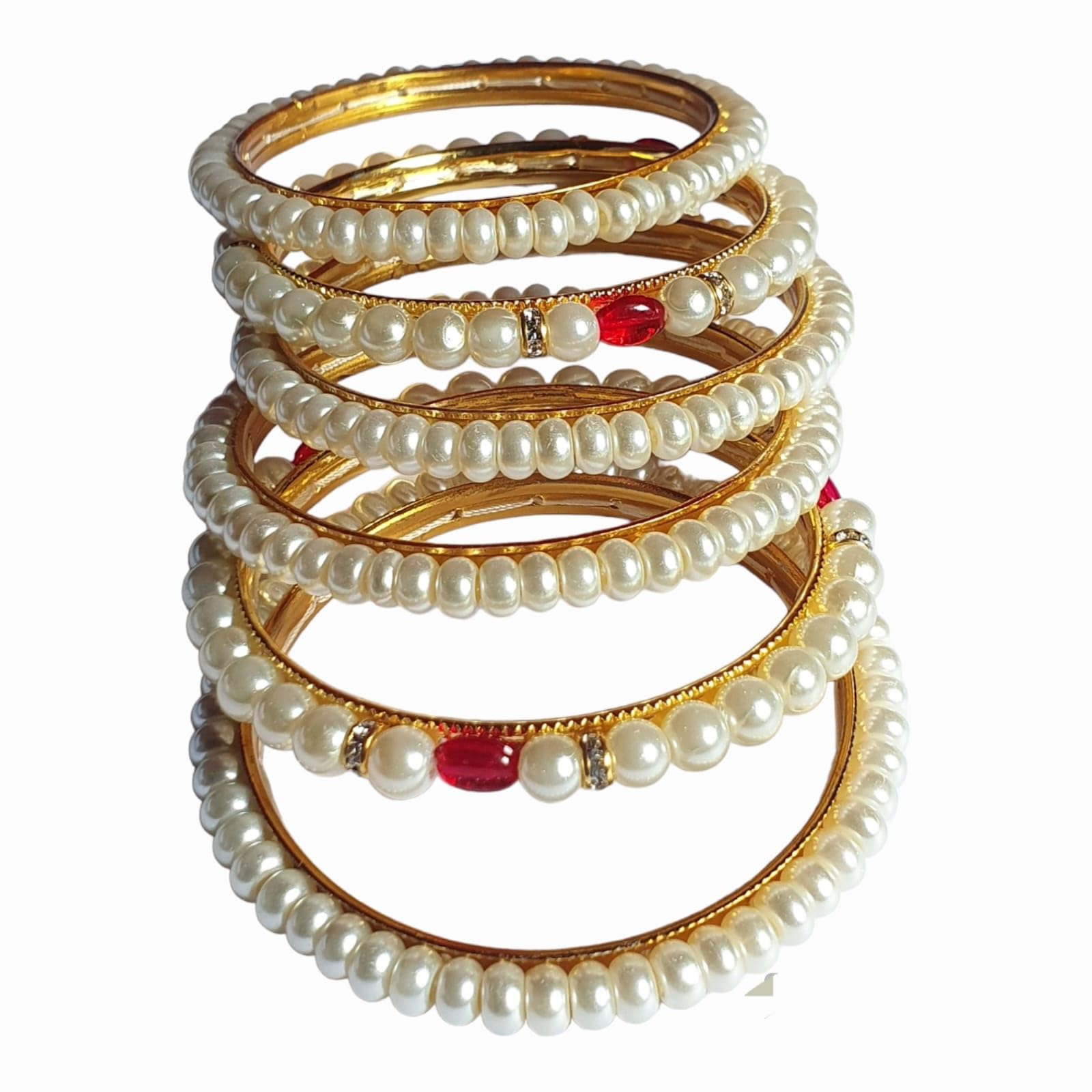 MAHEK PEARLS White Pearl Bangles for Women White and Red Pearls Pack of 6 (2-4) (B0CG6DH8SK) Amazon Price History, Amazon Price Tracker