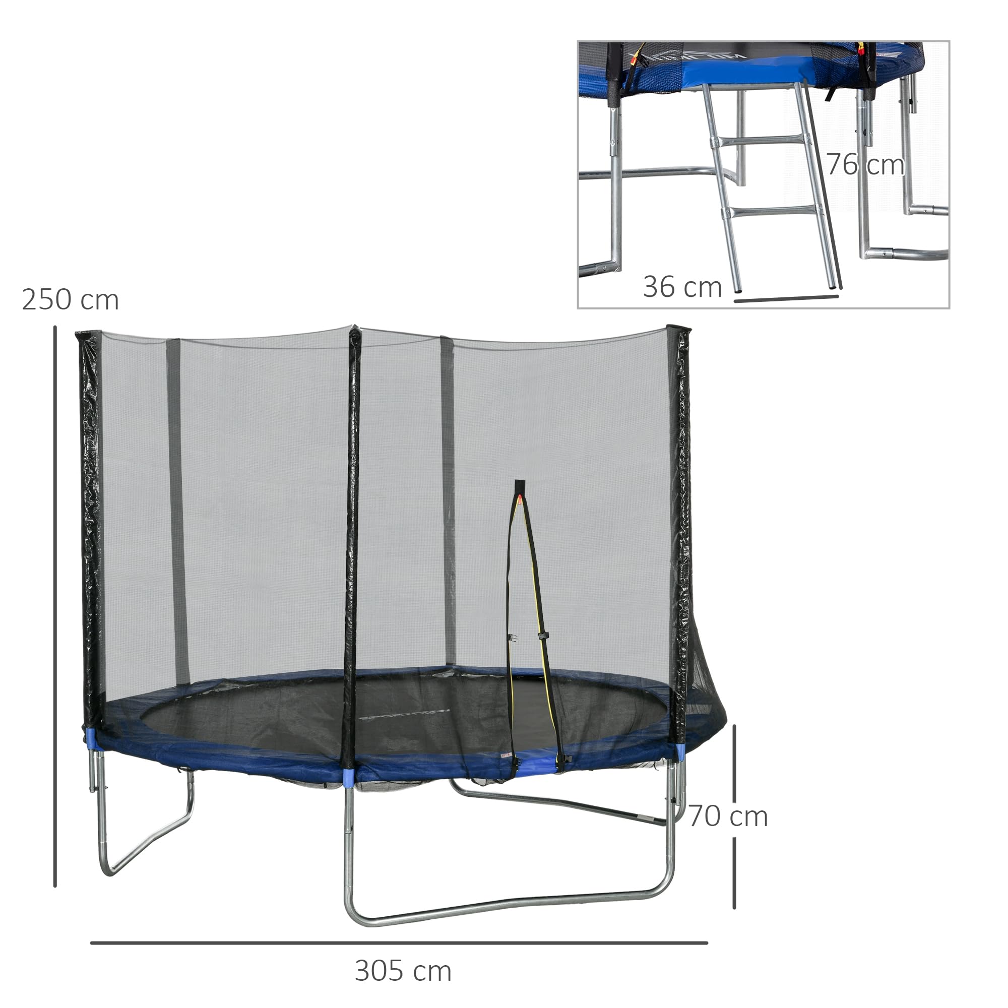 SPORTNOW Trampoline Exterieur Enfant, Trampoline Ø 305cm pour Enfants avec Filet de sécurité, poteaux rembourrés et échelle,