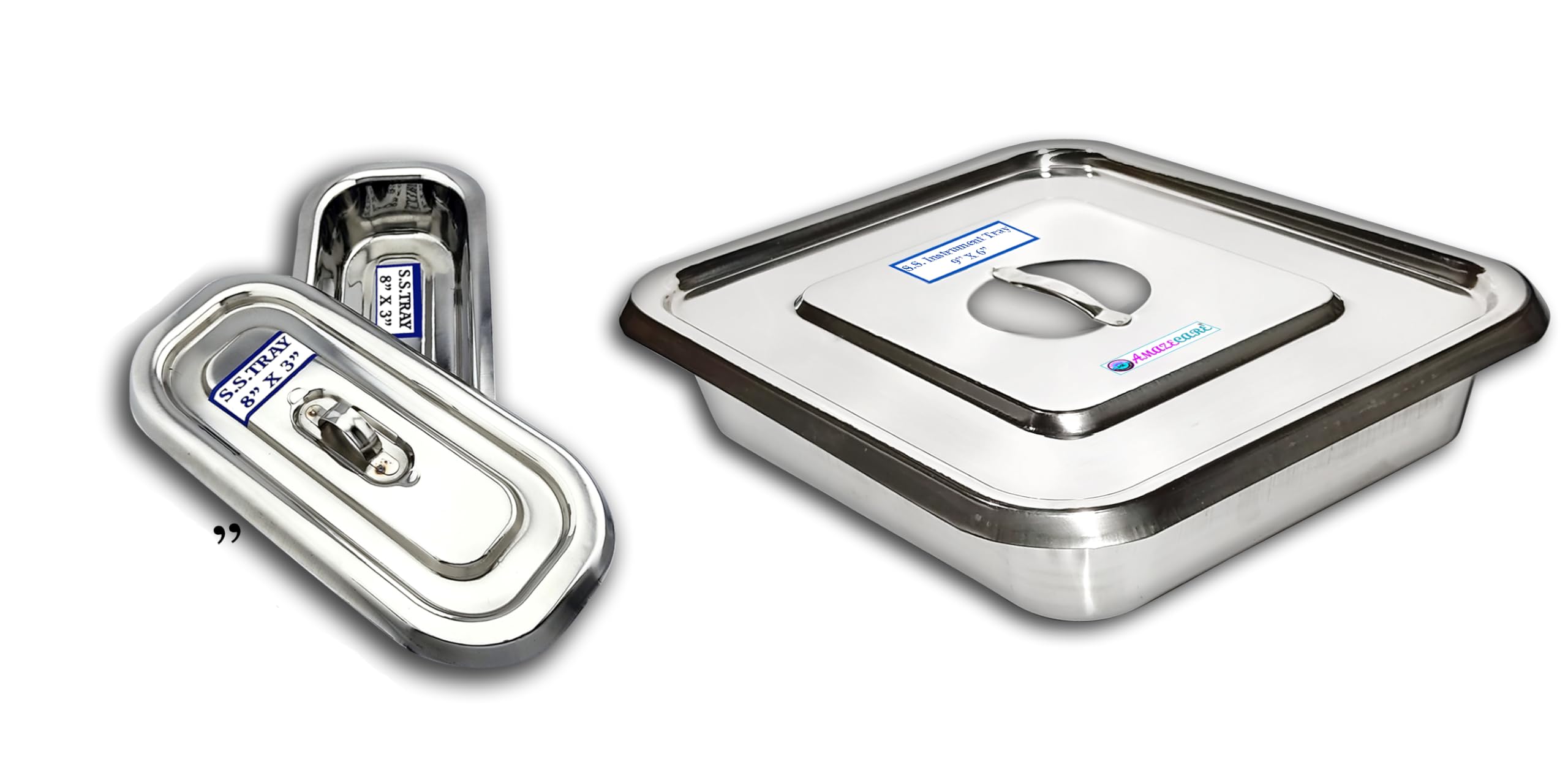 Amazecare Medical Reusable Instrument Tray With Lid (12 Inch X 10 Inch) & Instrument Tray (8 Inch X 3 Inch) Heavy Stainless Steel (Set Of 2) (12 * 10 + 8 * 3 Instrument Tray_Silver) (B0C1YVXCM1) Amazon Price History, Amazon Price Tracker