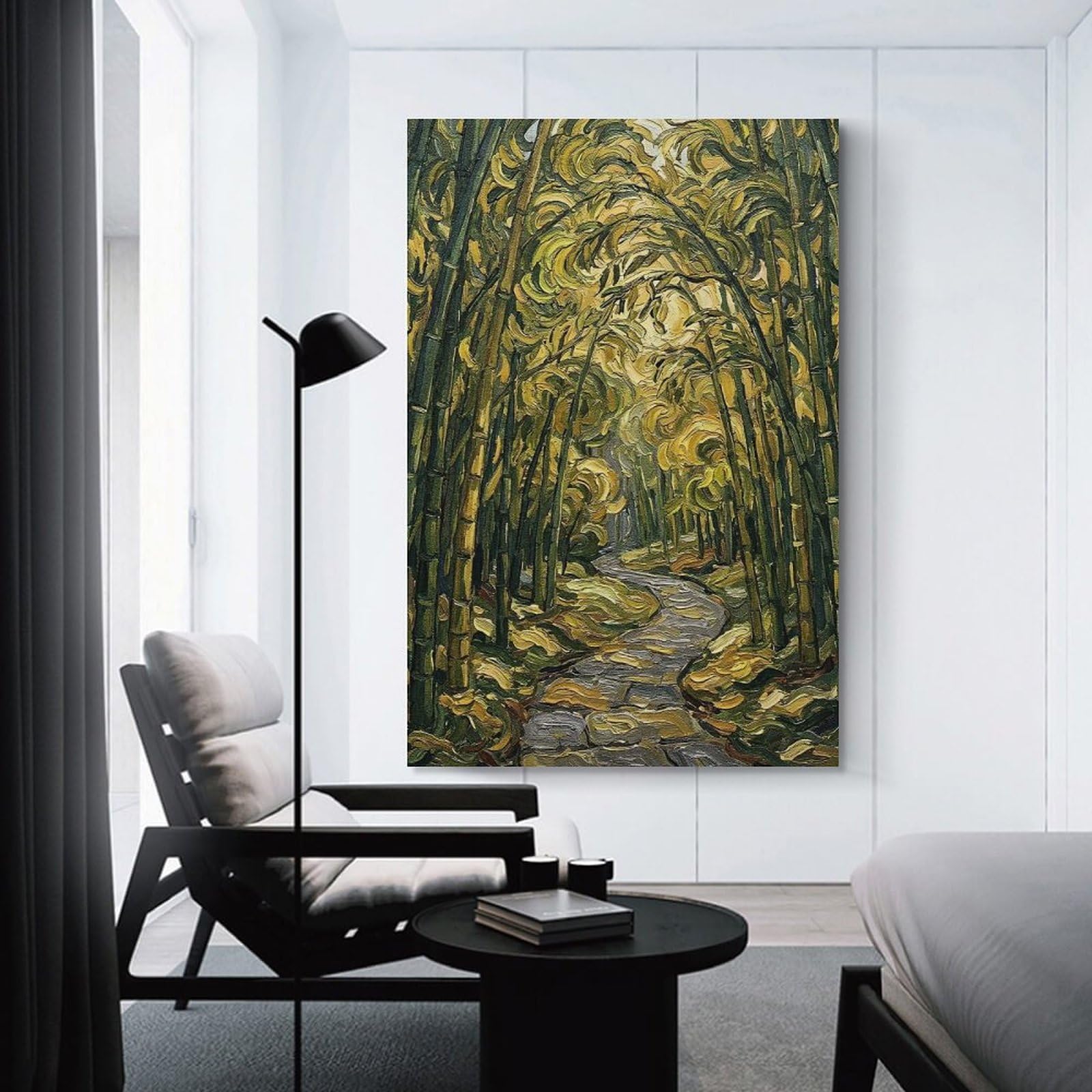 Junmoney Wall Art Print Bamboo Forest Path Painting, 24x36inch(60x90cm), for Hallway, Bedroom Or Modern Interiors, Thoughtful Wall Decor for Art Lovers