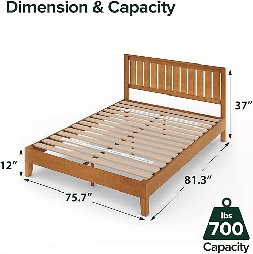 Miniatura 52 de Cama plataforma de madera sólida de lujo Zinus 12 pulgadas con cabecero de cama/no necesita resortes/soporte de madera con listón/acabado expreso