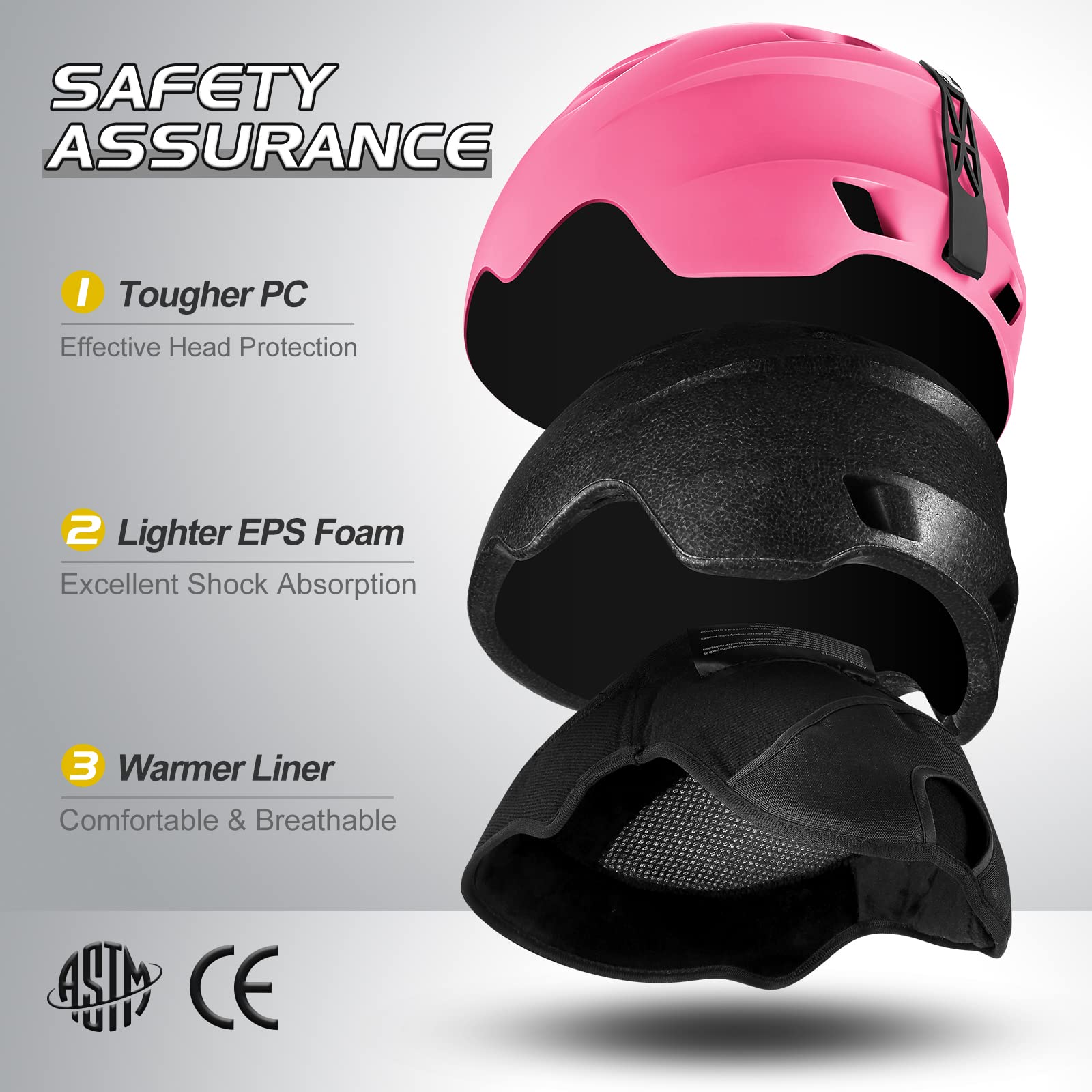Odoland Kit di Casco Sci con Maschera Sci, Casco Snowboard per Uomo Donna Adolescenti, Casco Ski Regolabile e Occhiali Sci UV400 Proteczione, per Sport Invernali All'aperto
