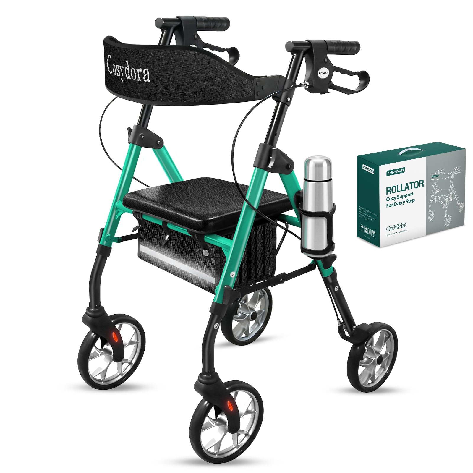 Photo 1 of Cosydora Rollator Walkers for Seniors with Seat, 13.6 Lbs Ultra Lightweight Foldable Rolling Walker, 350Lbs Heavy Duty Aluminum, 8" All Terrain Wheels, Dual Adjustable Height, Shimmer Green