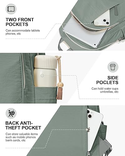 Miniatura 3 de Mini mochila para mujer, tamaño mediano, pequeña, negra, mochila de viaje, mochila universitaria, A-gris verde, Compacto