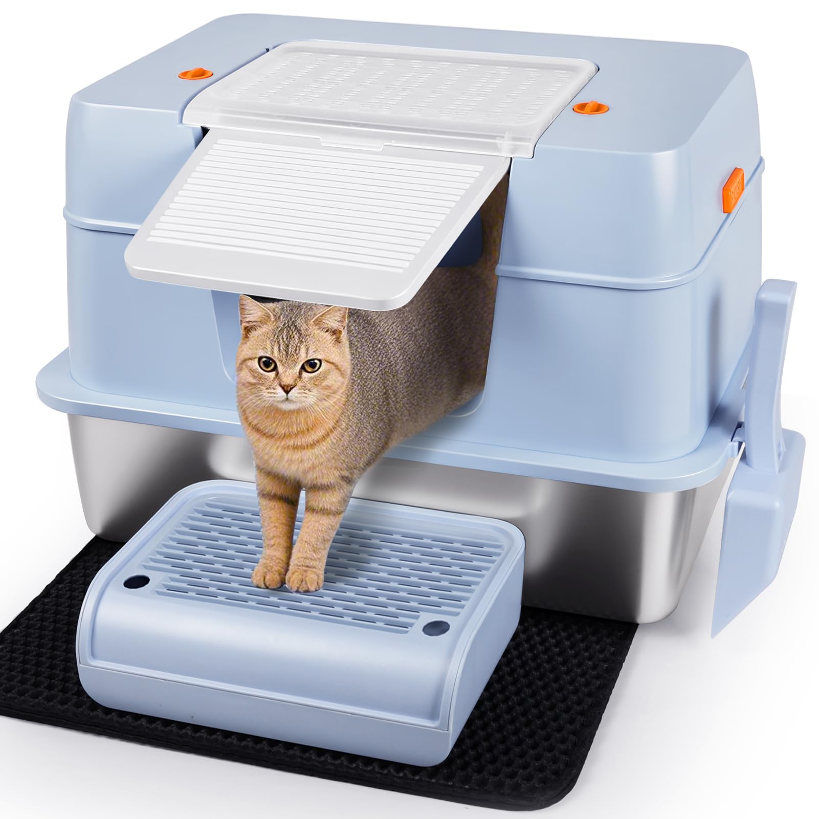 Vivifying Katzenklo Edelstahl mit Deckel, Leicht zu Reinigen und Geruchsresistent Katzentoilette Edelstah