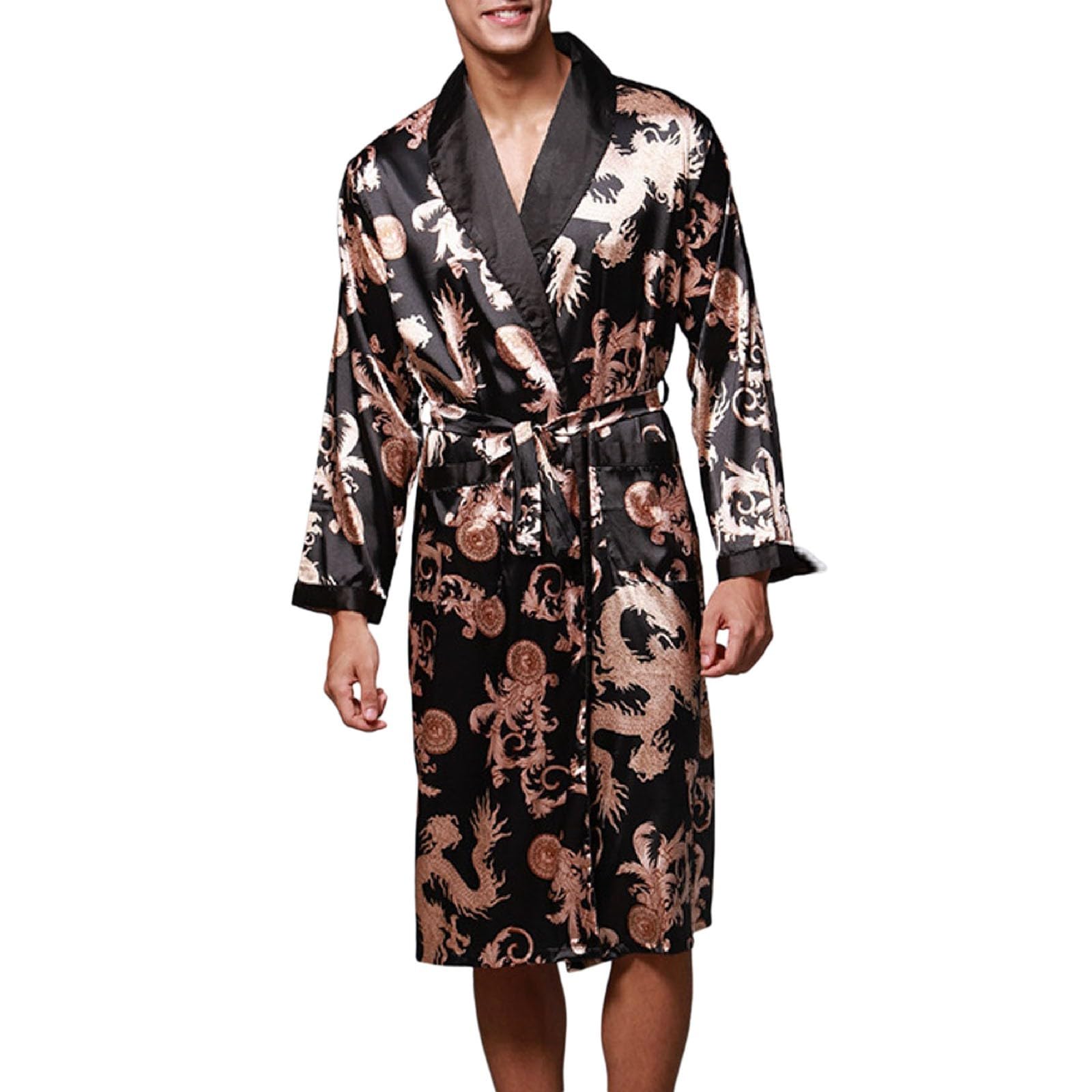 Generisch Albornoz para hombre ligero Dunn Bata de seda pijamas hombre satén corto sauna bata kimono bata de manga larga albornoz pijamas ropa de noche satén camisón albornoz para hombre