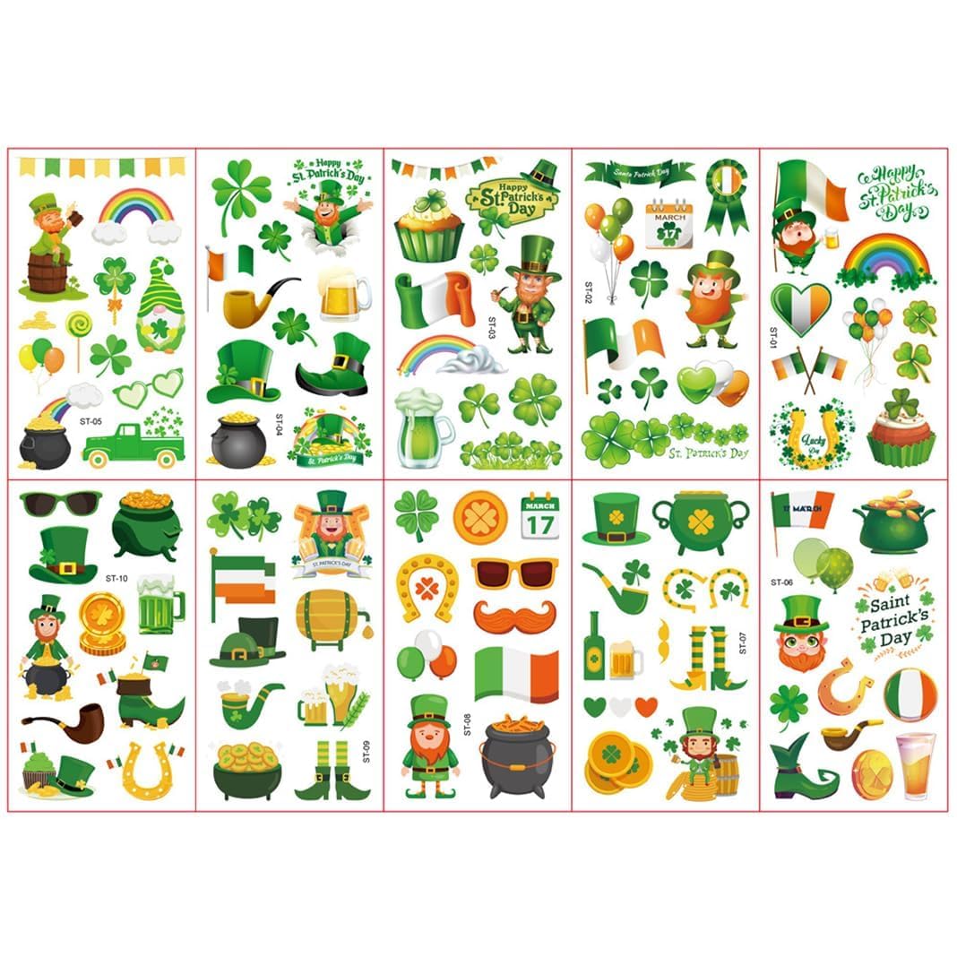 Tsathoggua107 Styles St Patricks Day Decorations Temporary Tattoos, 10 Sheets St. Patrick's Day Tattoo Stickers