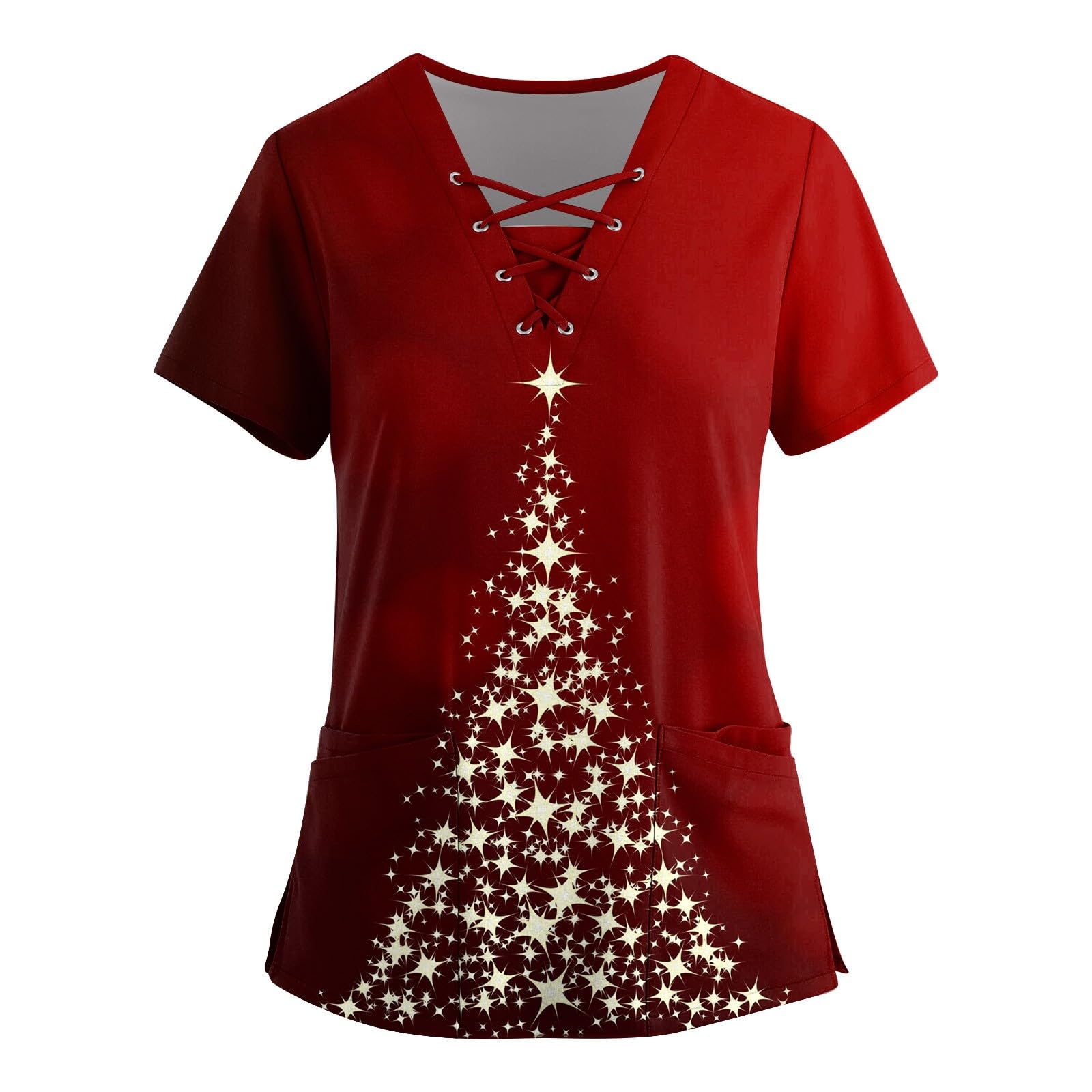 Cute Cool Short Sleeve Scrub for Women Christmas Work Short V Neck Patter with Pockets Thin Baggy Tops for Women