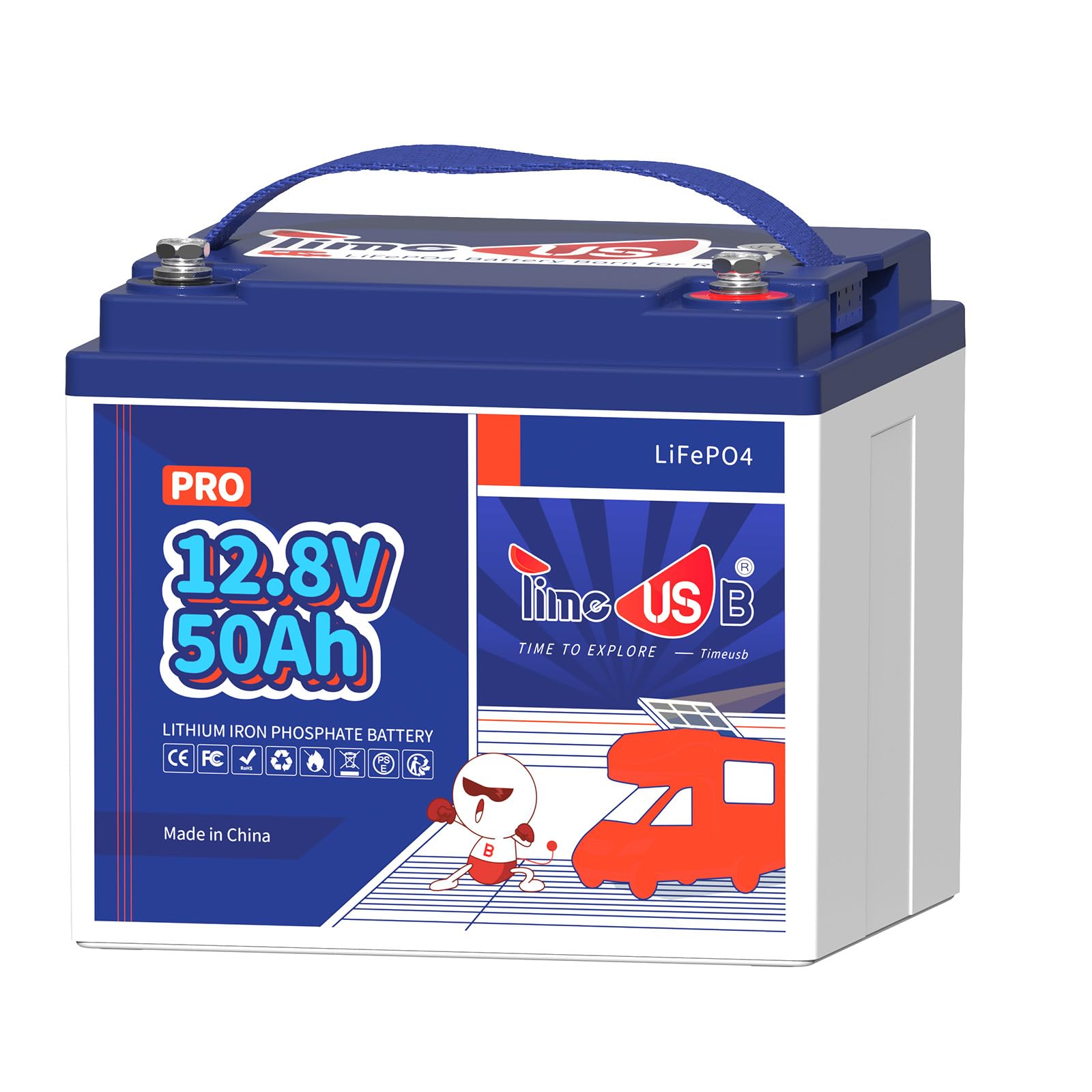 12.8V 50Ah Pro LiFePO4 Battery, 1Pack 15000+ Cycles Battery with Grade A Battery Cells, Built-in 50A BMS, Deep Cycle Lithium Battery Perfect for Electric Wheelchair, Trolling Motor