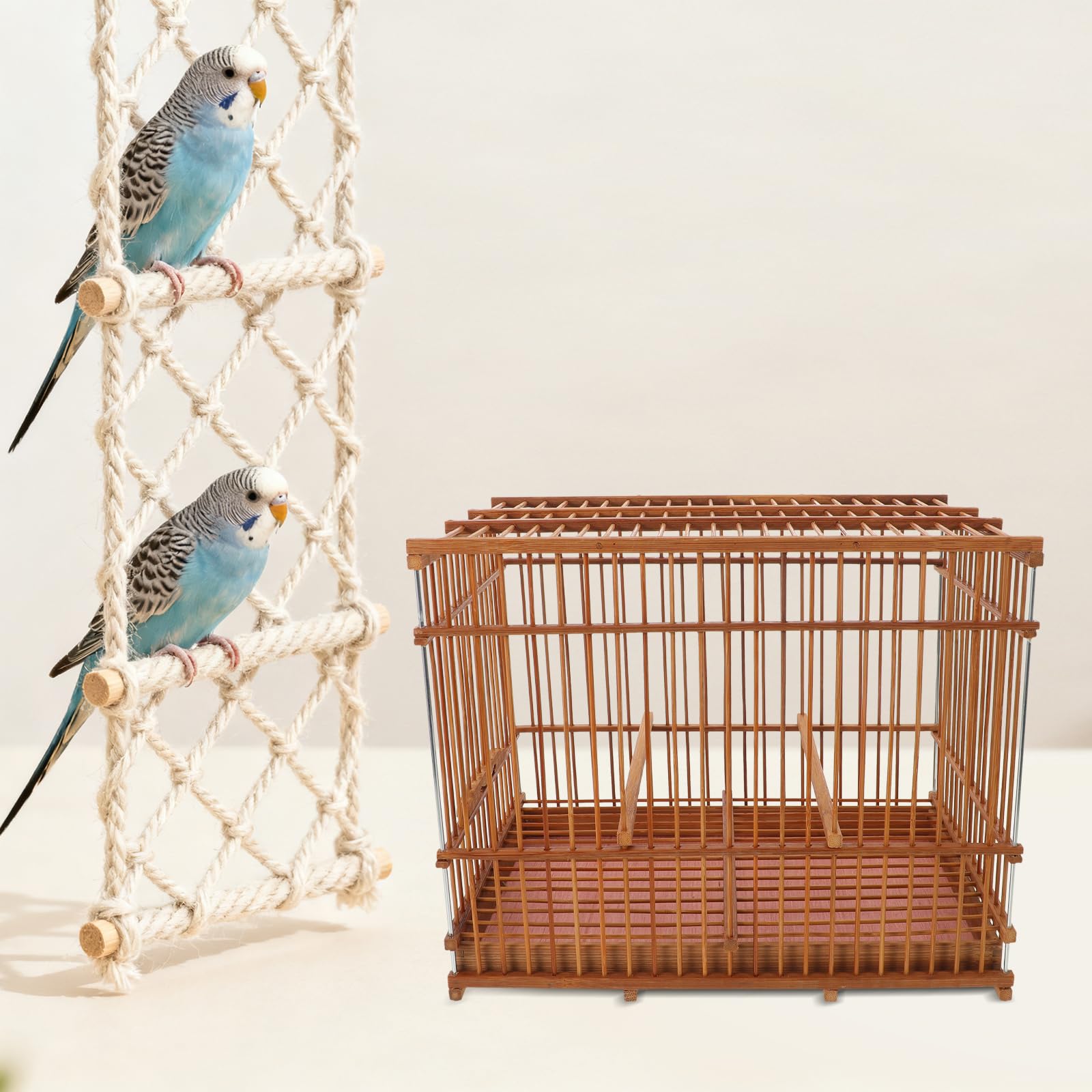 SUPVOX Jaula de Bambú Carbonizado Rectangular 30X20X24 CM para Pájaros Pequeños Jaula Ligera Portátil con Bandeja Extraíble Adecuado para Periquitos Jilgueros y Decoración de Jardín