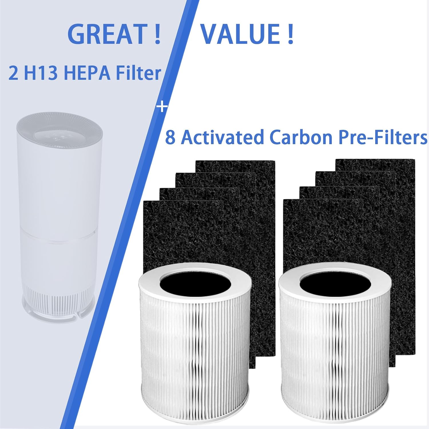 H-HF670-VP Replacement Filter Compatible with Hunter HP670 Tower Air Purifier | 2 Pack H13 True Hepa and 8 Pack Activated Carbon Pre-Filter - Capable of Capturing Dust Pet Dander, Ideal for Room - Image 4