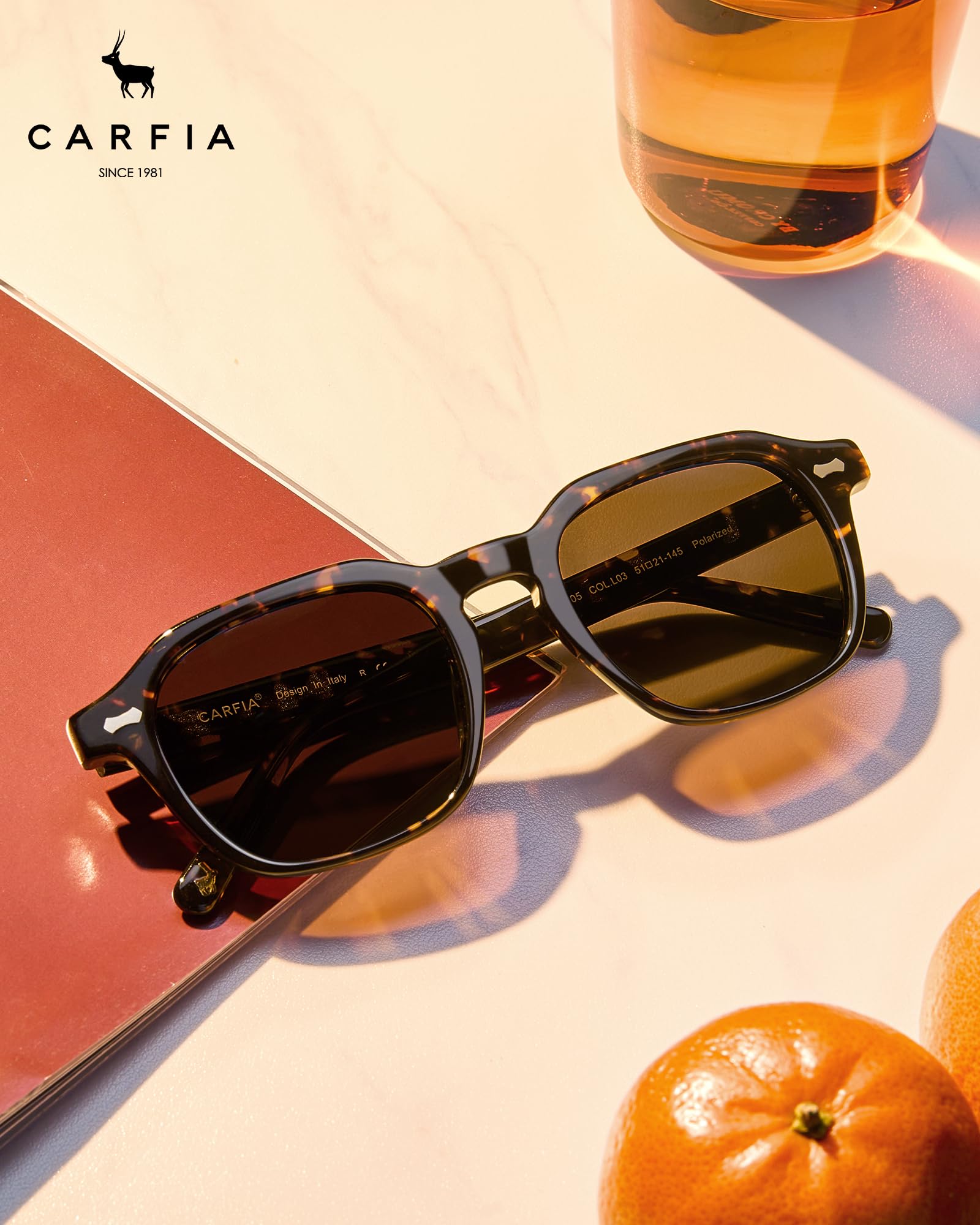 CARFIA Rechteckige Polarisierte Sonnenbrille Herren mit UV400-Schutz | Retro Acetatrahmen,Outdoor Autofahren und Angeln，Vintage Design, Blendschutz,Langlebigkeit, Schweißschutz