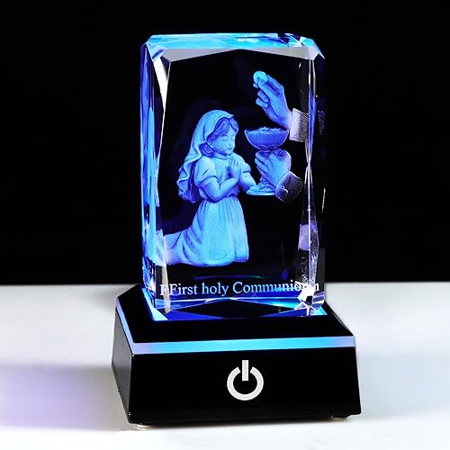 Regalos de primera comunión para niñas, figura de cristal con grabado en 3D, decoración de velo de primera comunión, regalos de bautismo para niñas